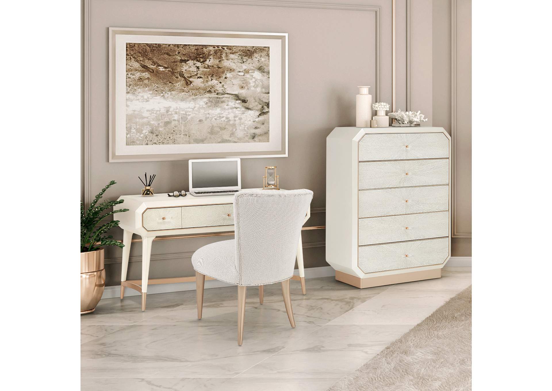 La Rachelle Vanity Set with Mirror & Chair - Champagne image 4
