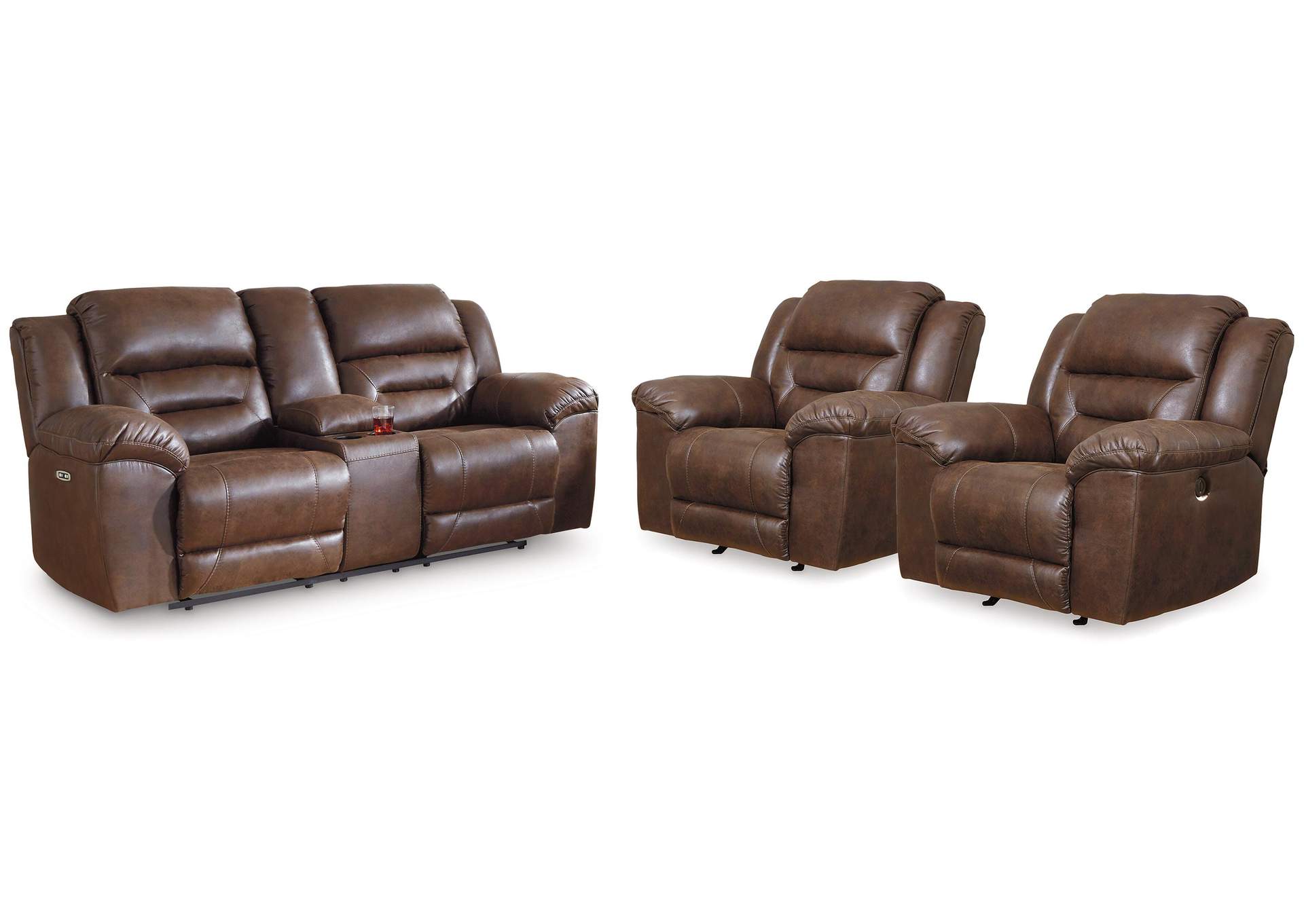 Stoneland Power Reclining Loveseat and 2 Power Recliners image 1