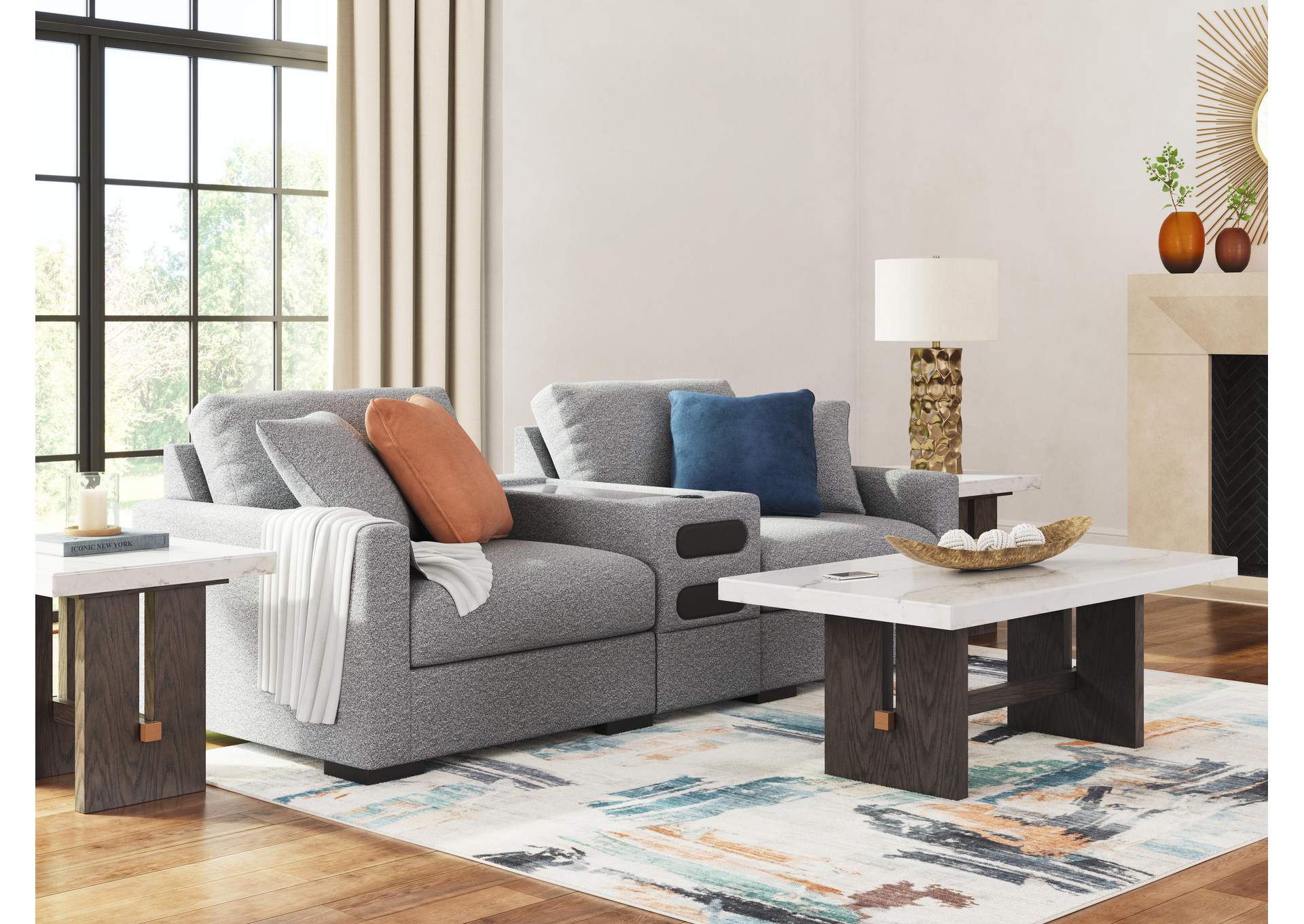 Omaha by Ashley 3-Piece Sectional Loveseat with Audio System image 2