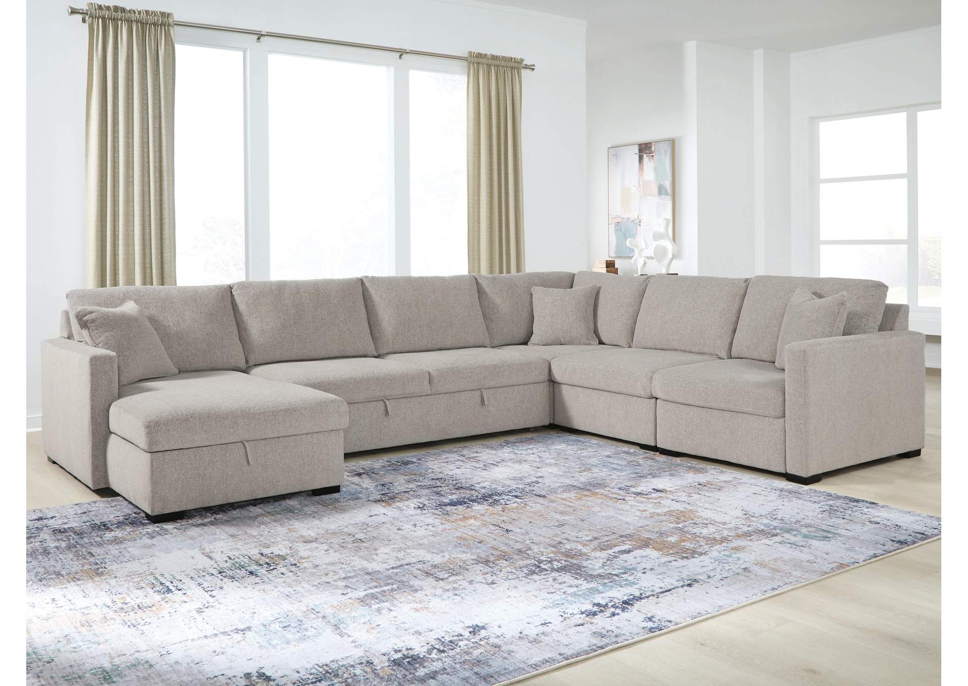 ModMax Luxe 5-Piece Sectional with Storage Chaise and Pop Up Sleeper image 2