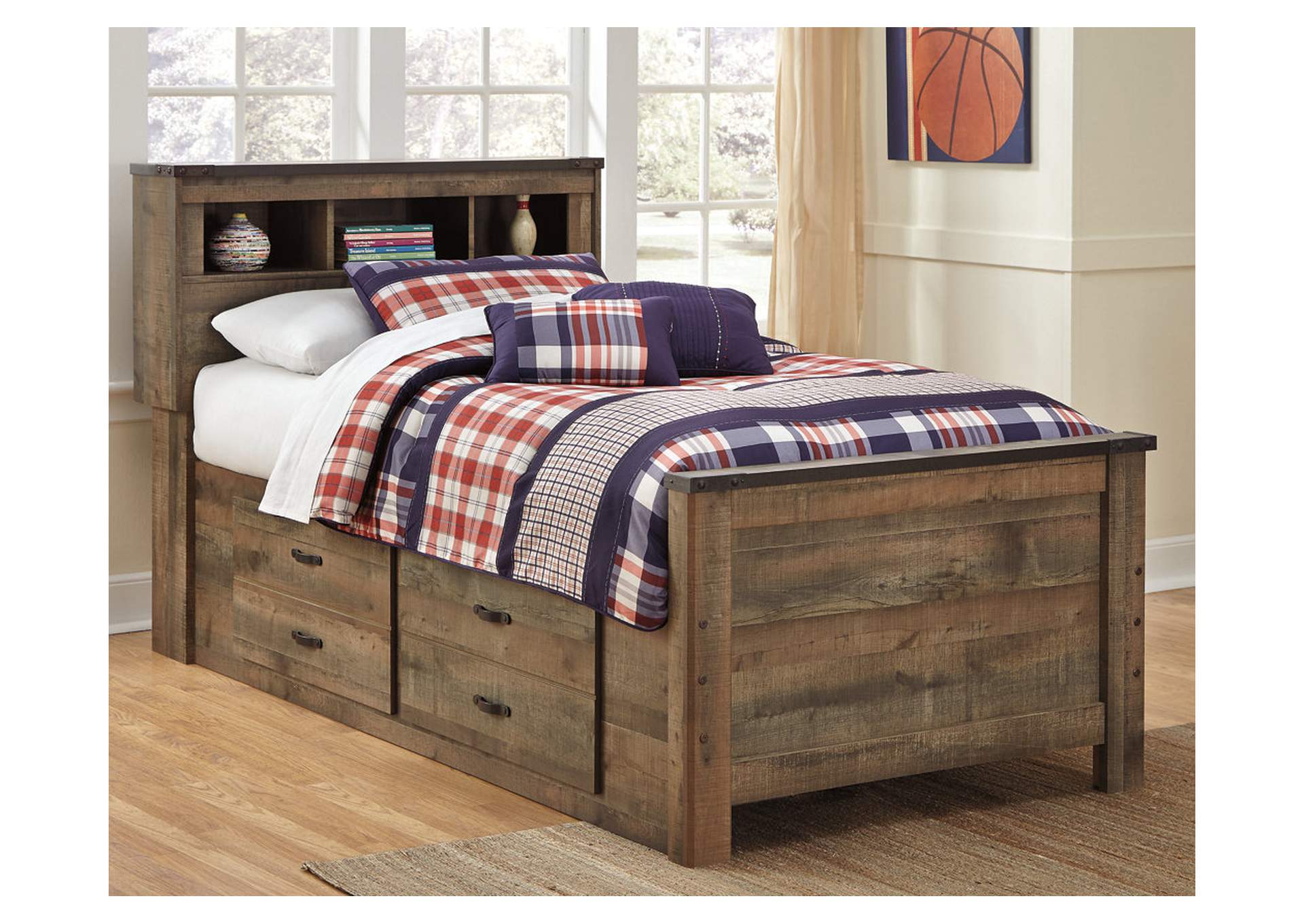 Trinell Twin Bookcase Bed with 2 Storage Drawers image 3