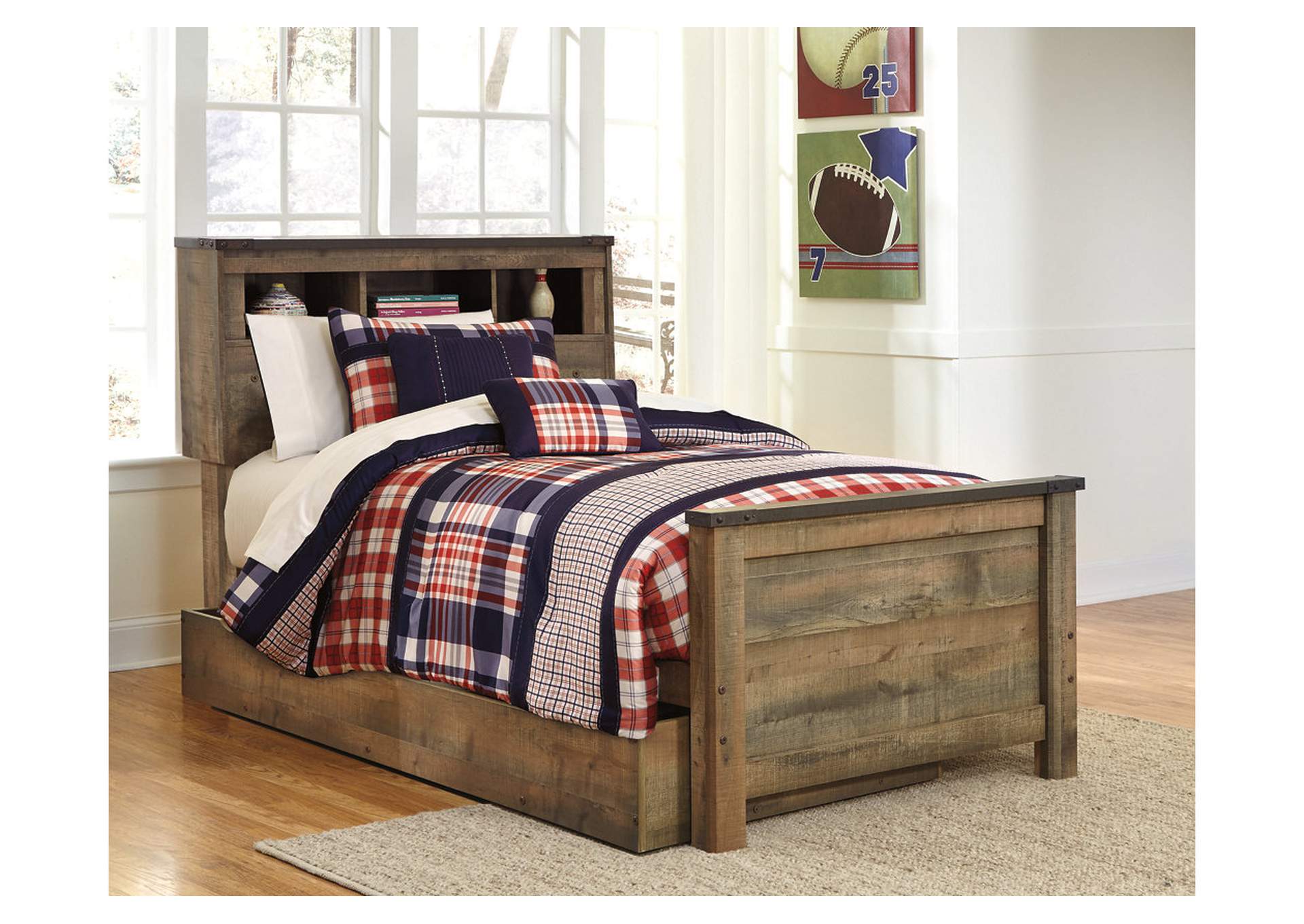 Trinell Twin Bookcase Bed with 1 Large Storage Drawer image 3