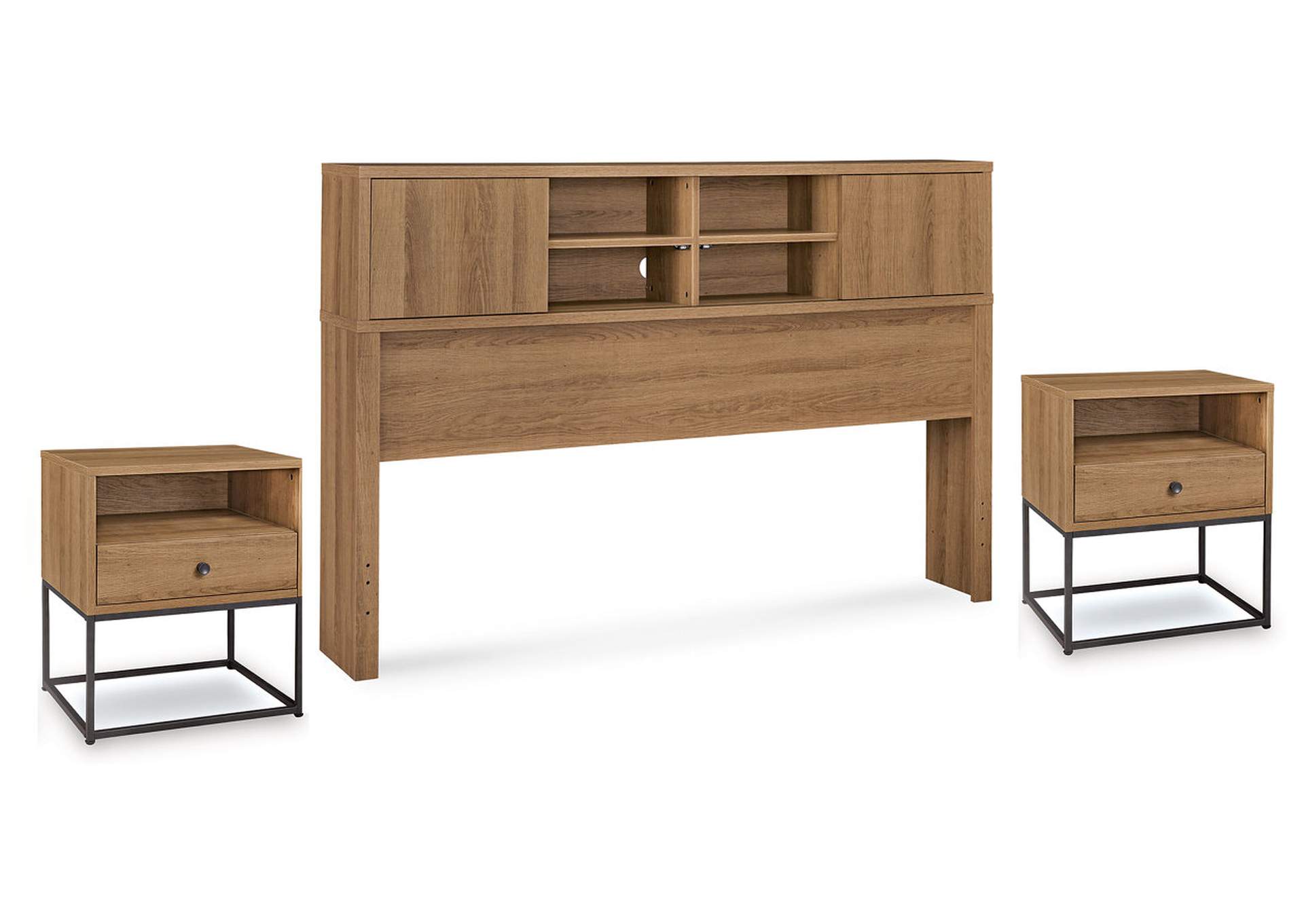 Thadamere Queen Storage Headboard Bed with 2 Nightstands