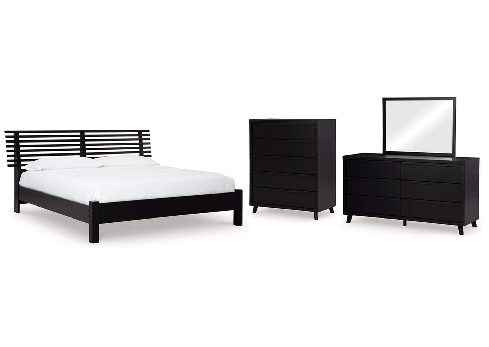 Danziar King Panel Bed with Mirrored Dresser and Chest