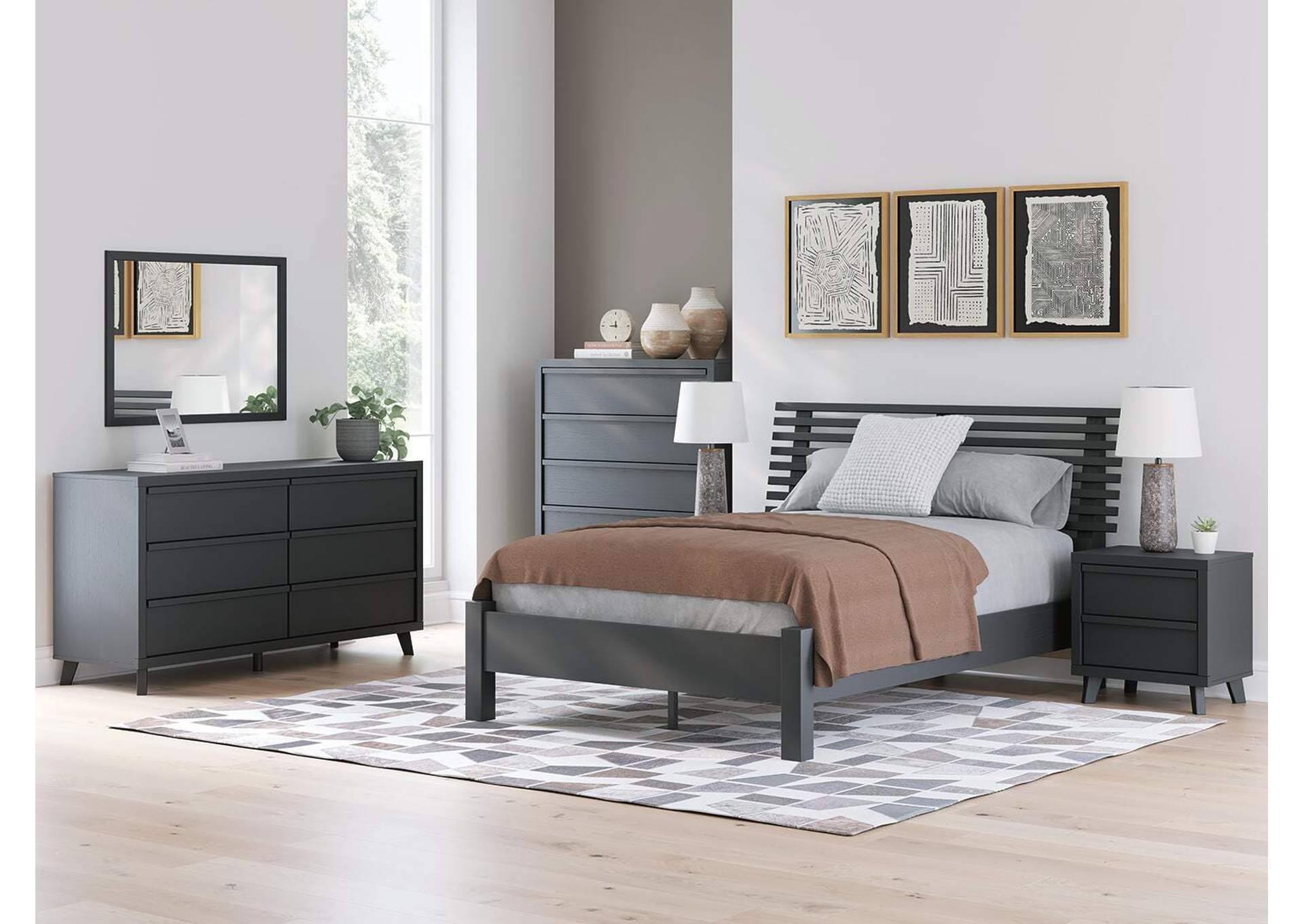 Danziar Queen Slat Headboard, Dresser, Mirror, Chest and Nightstand image 8