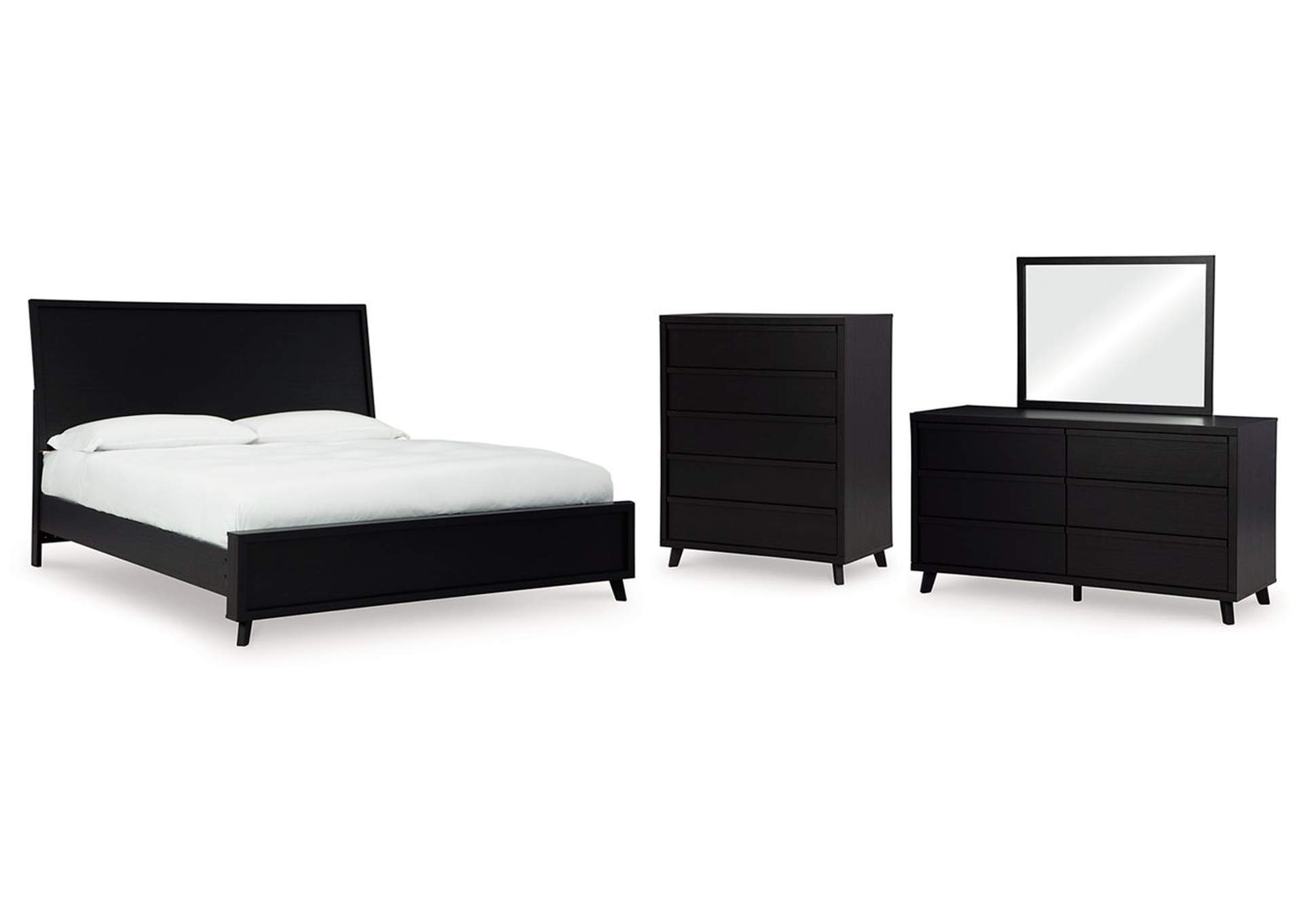 Danziar King Panel Bed with Mirrored Dresser and Chest