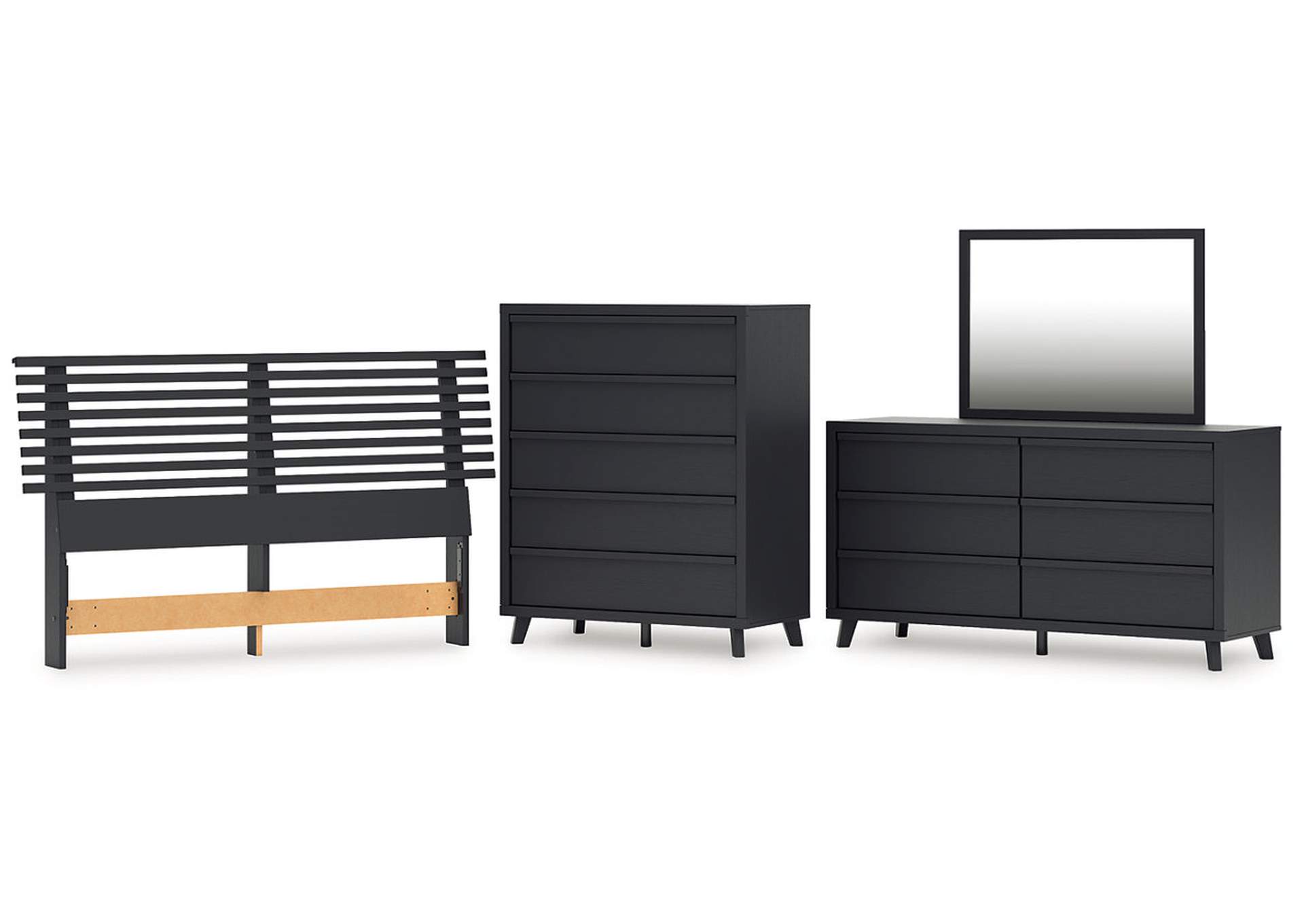 Danziar Queen Panel Headboard with Mirrored Dresser and Chest image 1