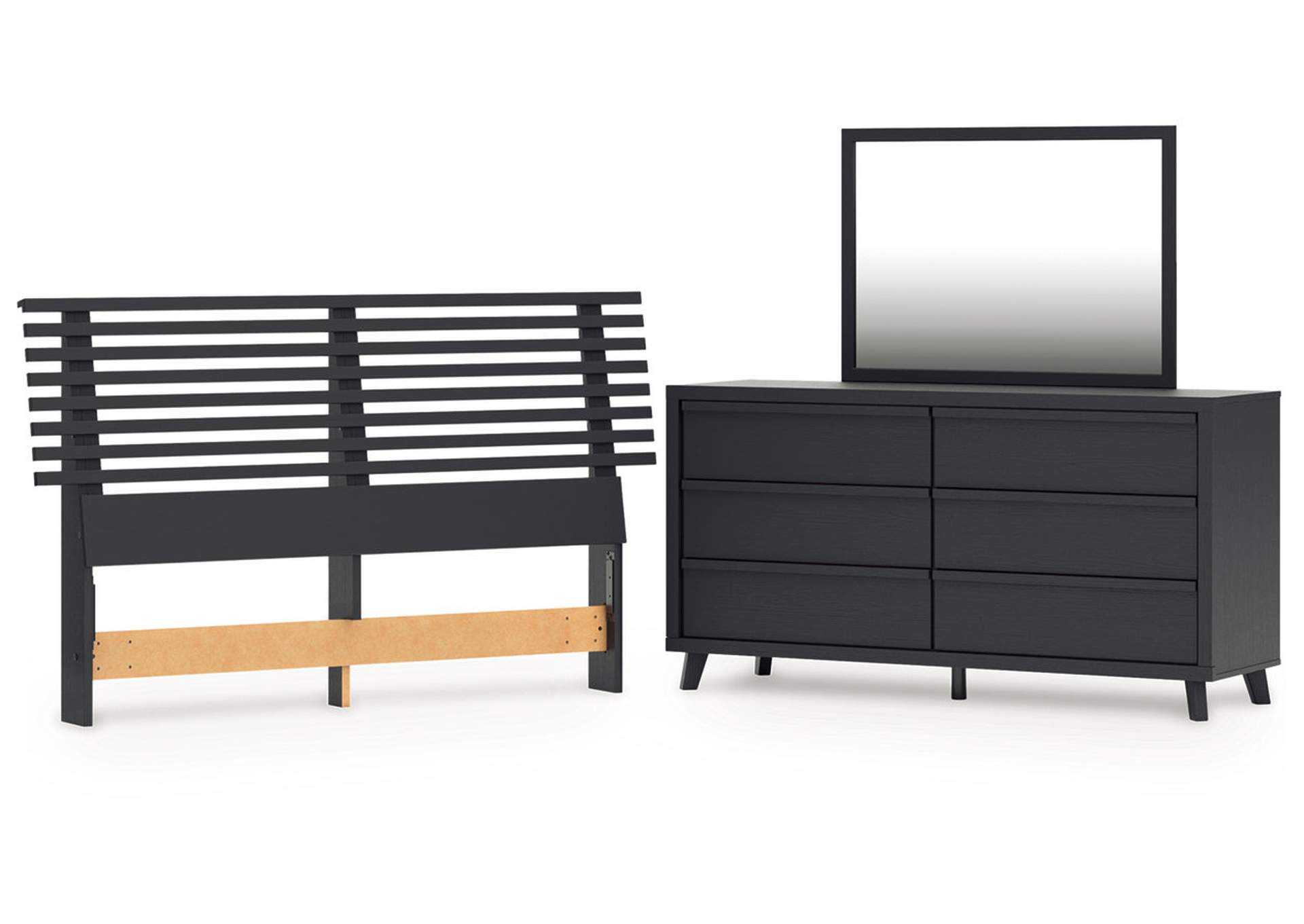 Danziar Queen Panel Headboard with Mirrored Dresser image 1