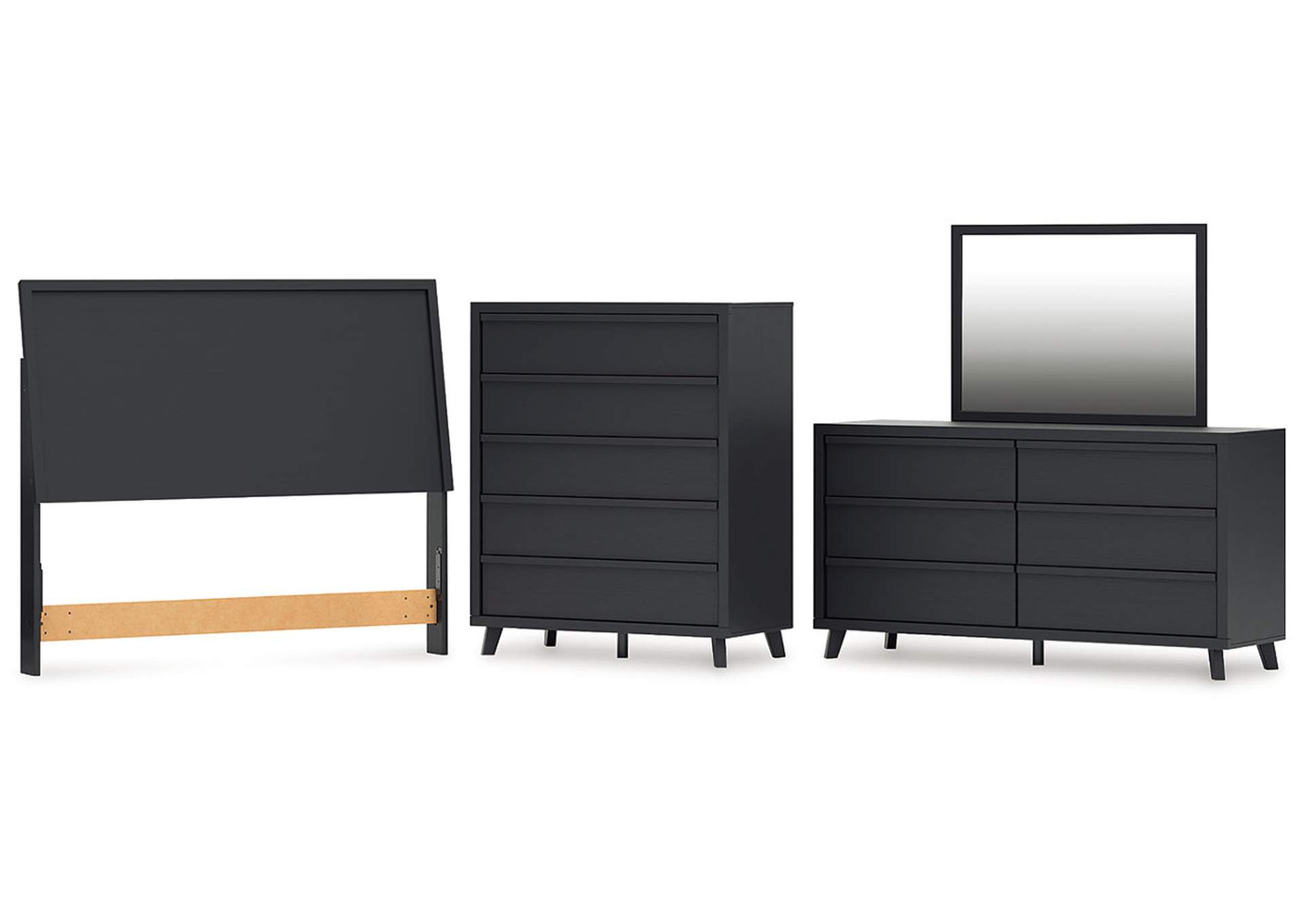 Danziar Queen Panel Headboard with Mirrored Dresser and Chest image 1