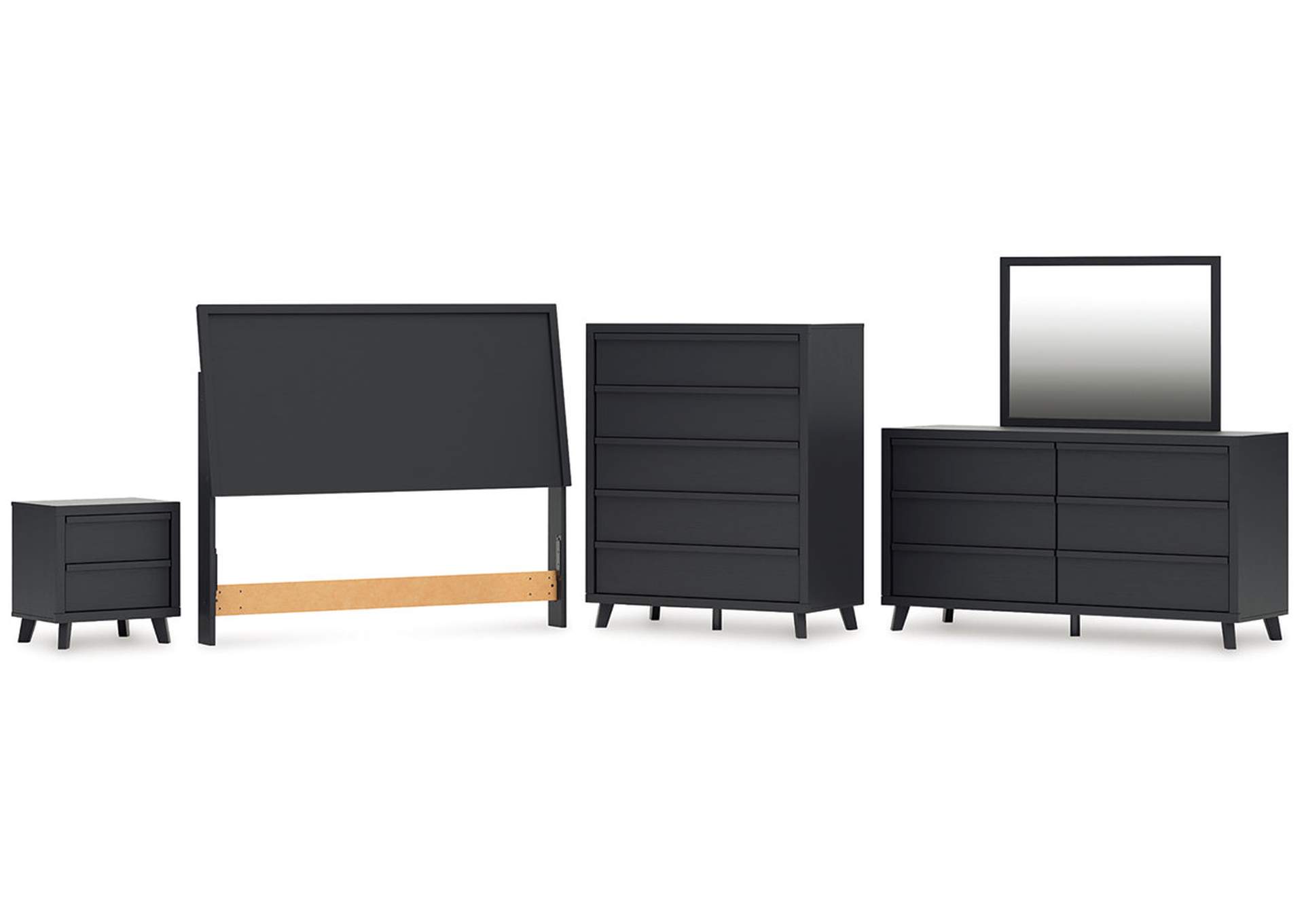 Danziar Queen Panel Headboard with Mirrored Dresser, Chest and Nightstand image 1