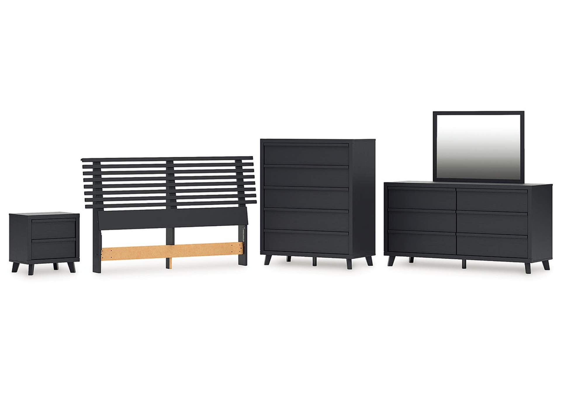 Danziar Queen Panel Headboard with Mirrored Dresser, Chest and Nightstand image 1