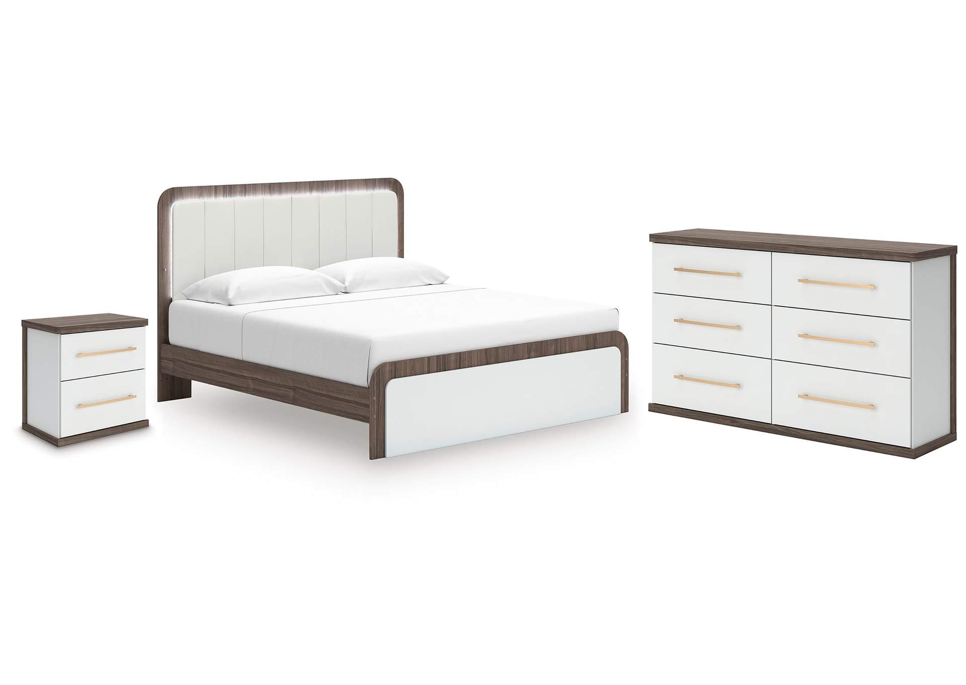 Kendanport King Upholstered Bed, Dresser and Nightstand image 1