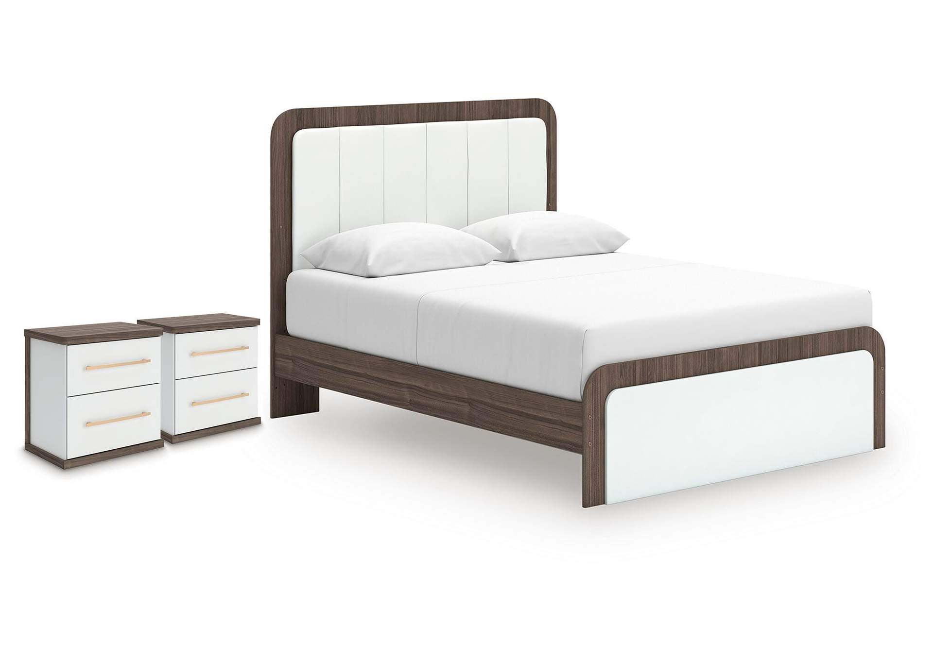 Kendanport Queen Upholstered Bed and 2 Nightstands image 1