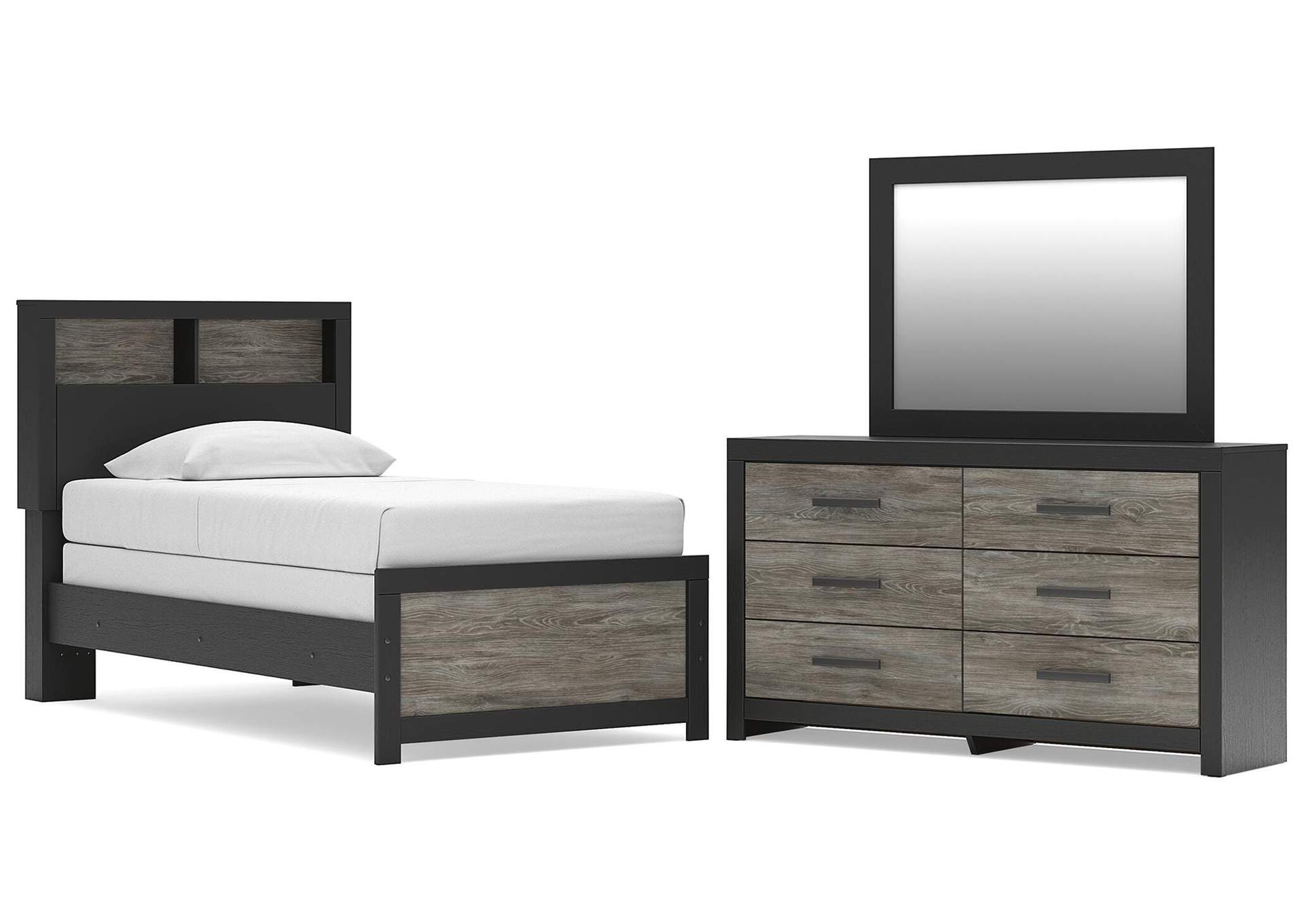 Broachmyn Twin Bookcase Bed, Dresser and Mirror image 1