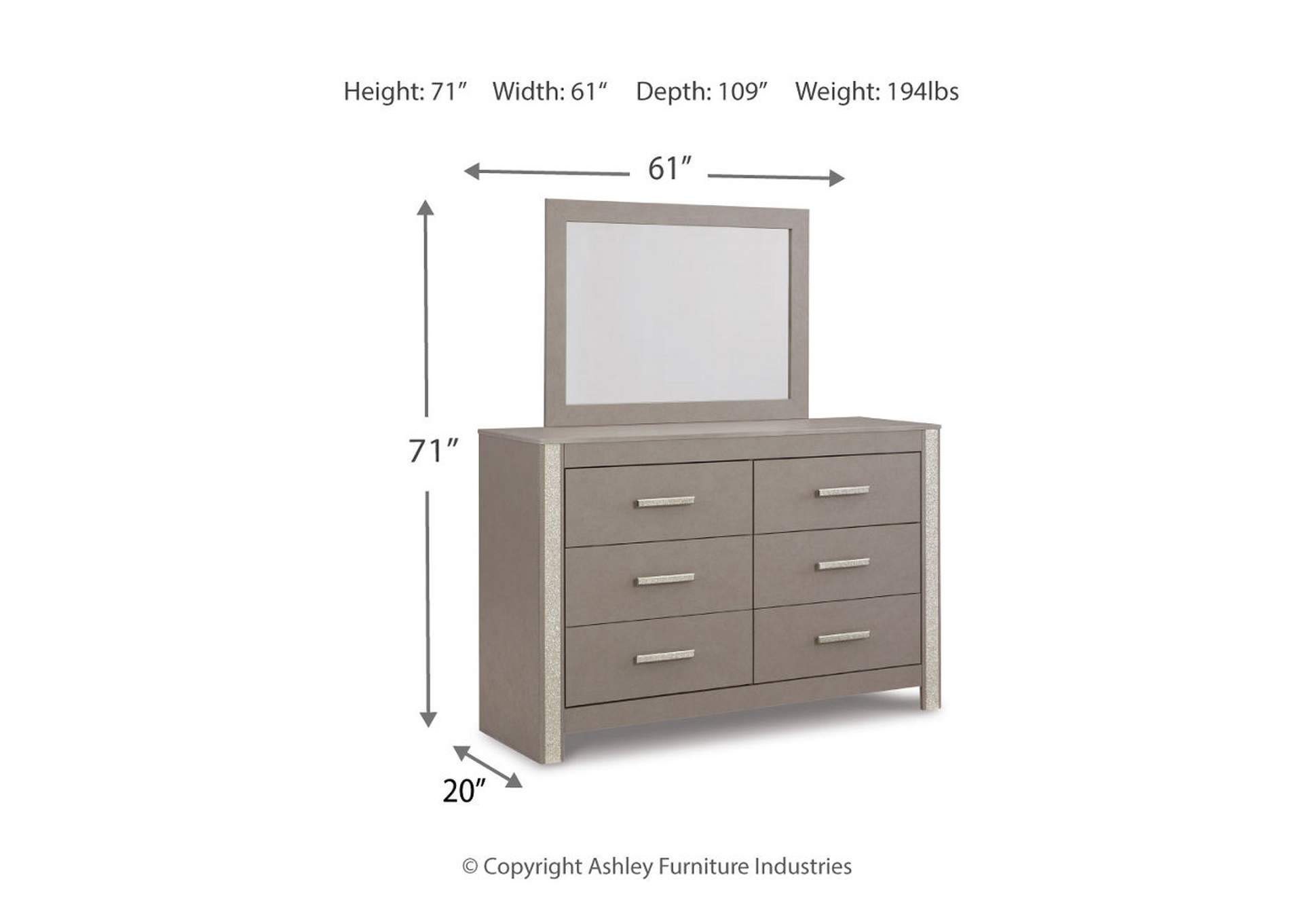 Surancha Queen Poster Bed with Mirrored Dresser and 2 Nightstands