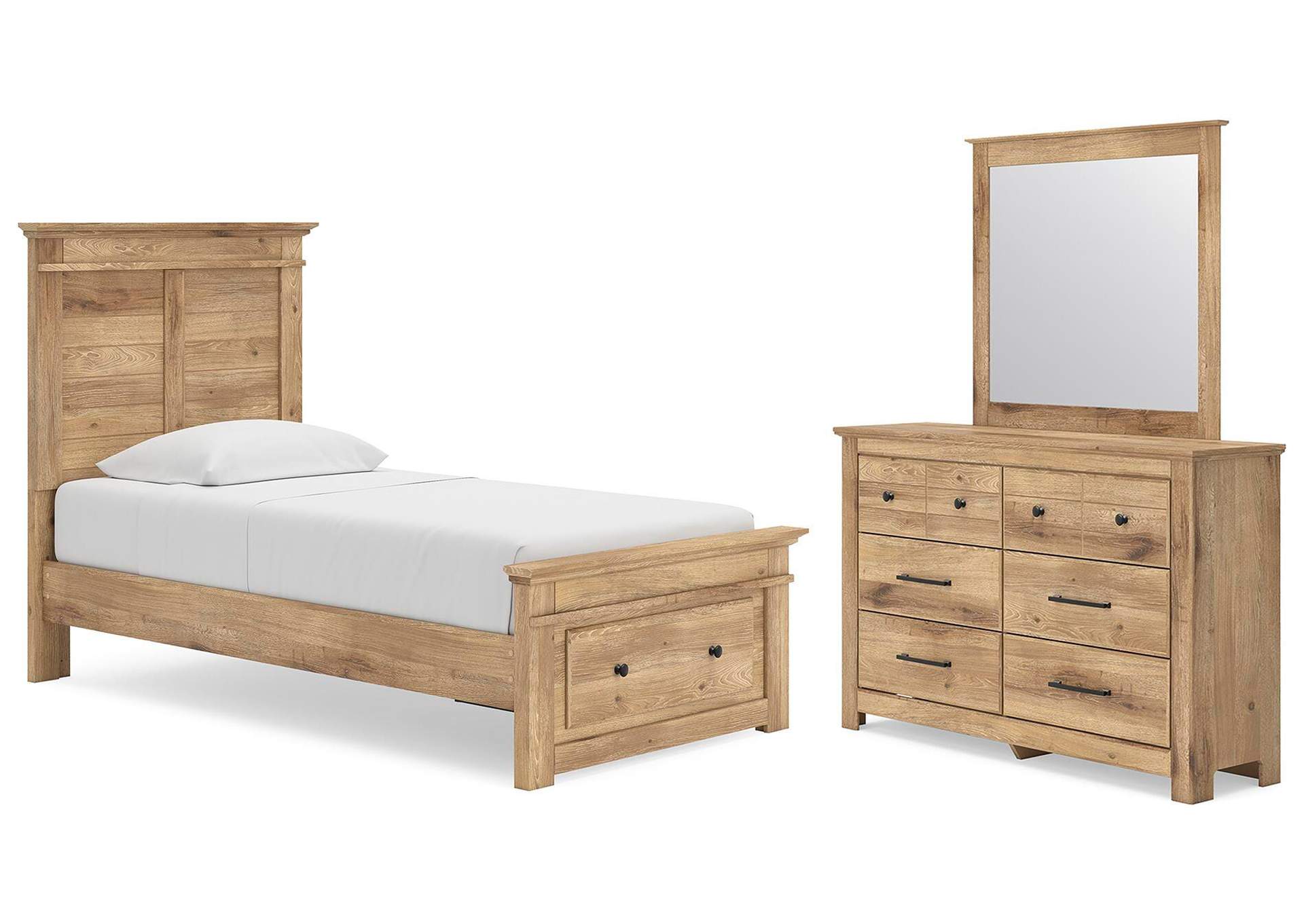 Makidern Twin Panel Storage Bed, Dresser and Mirror image 1