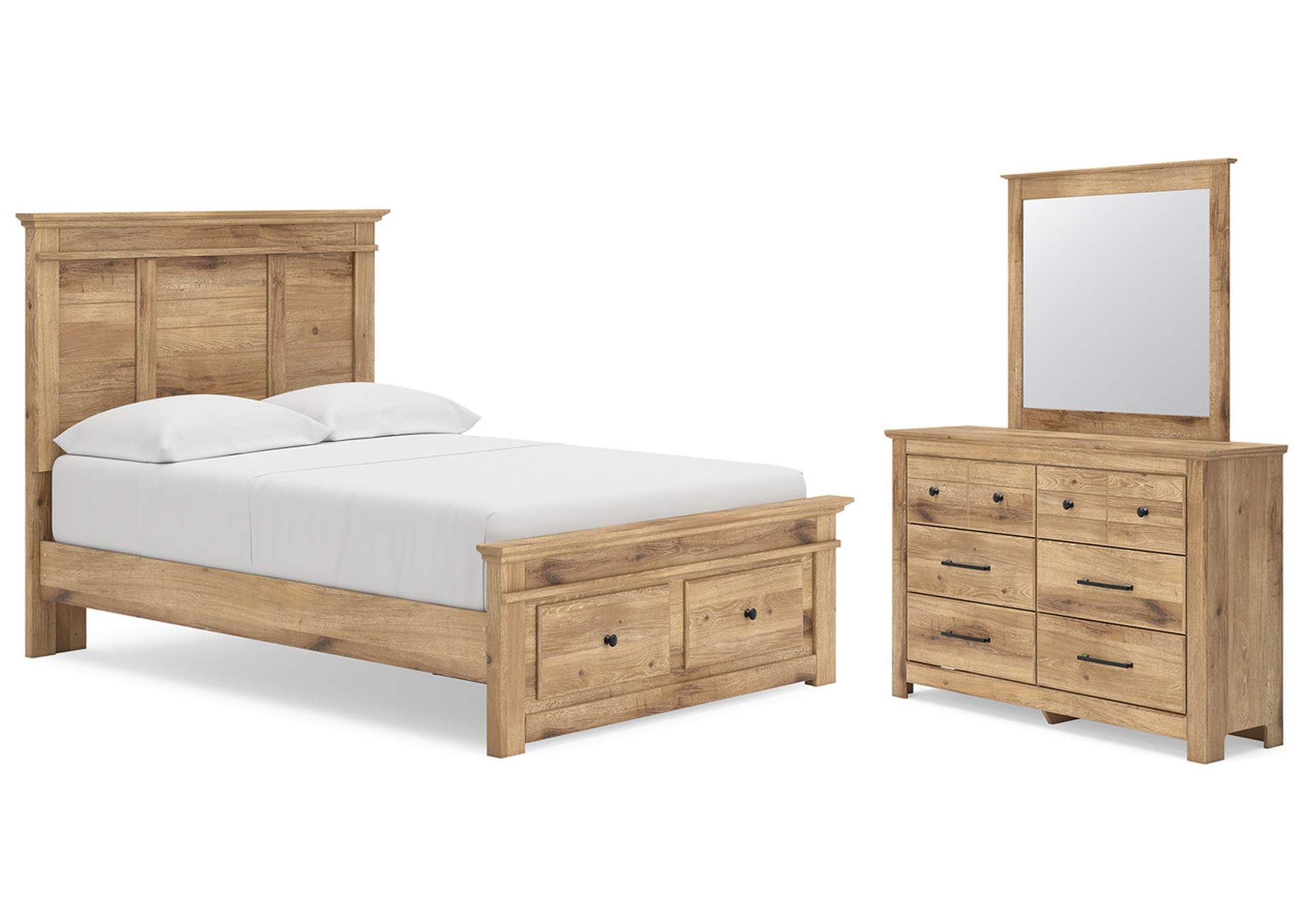 Makidern Full Panel Storage Bed, Dresser and Mirror image 1