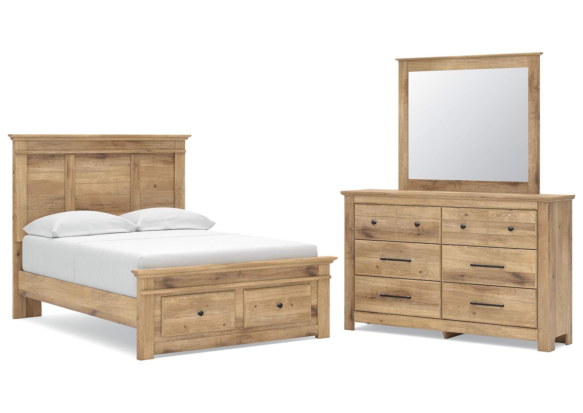 Makidern Full Panel Storage Bed, Dresser and Mirror image 1