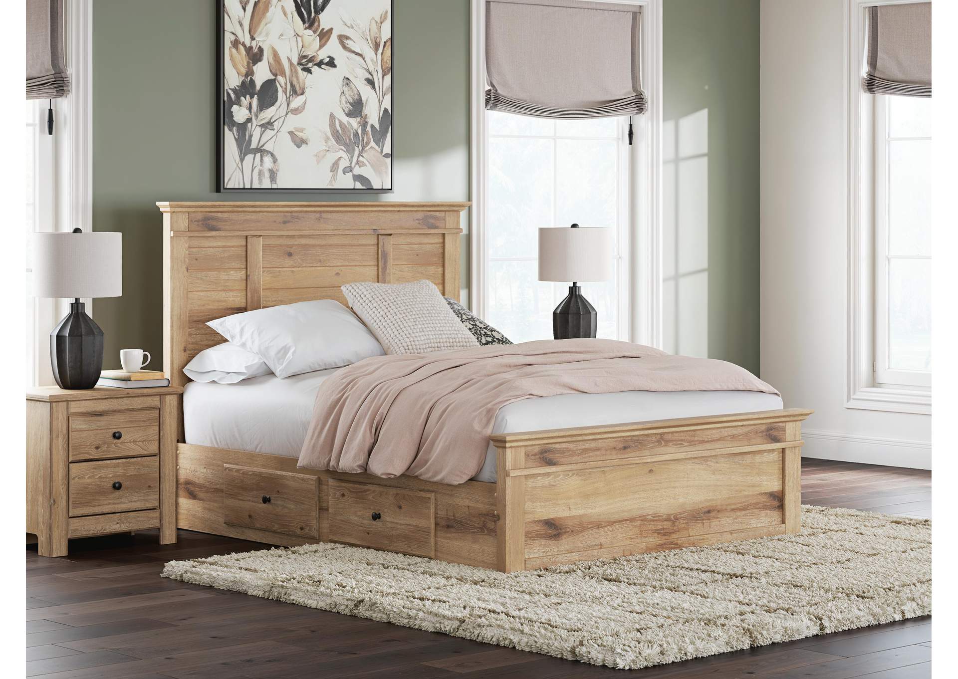 Makidern Queen Panel Bed with Storage, Dresser and Mirror image 11