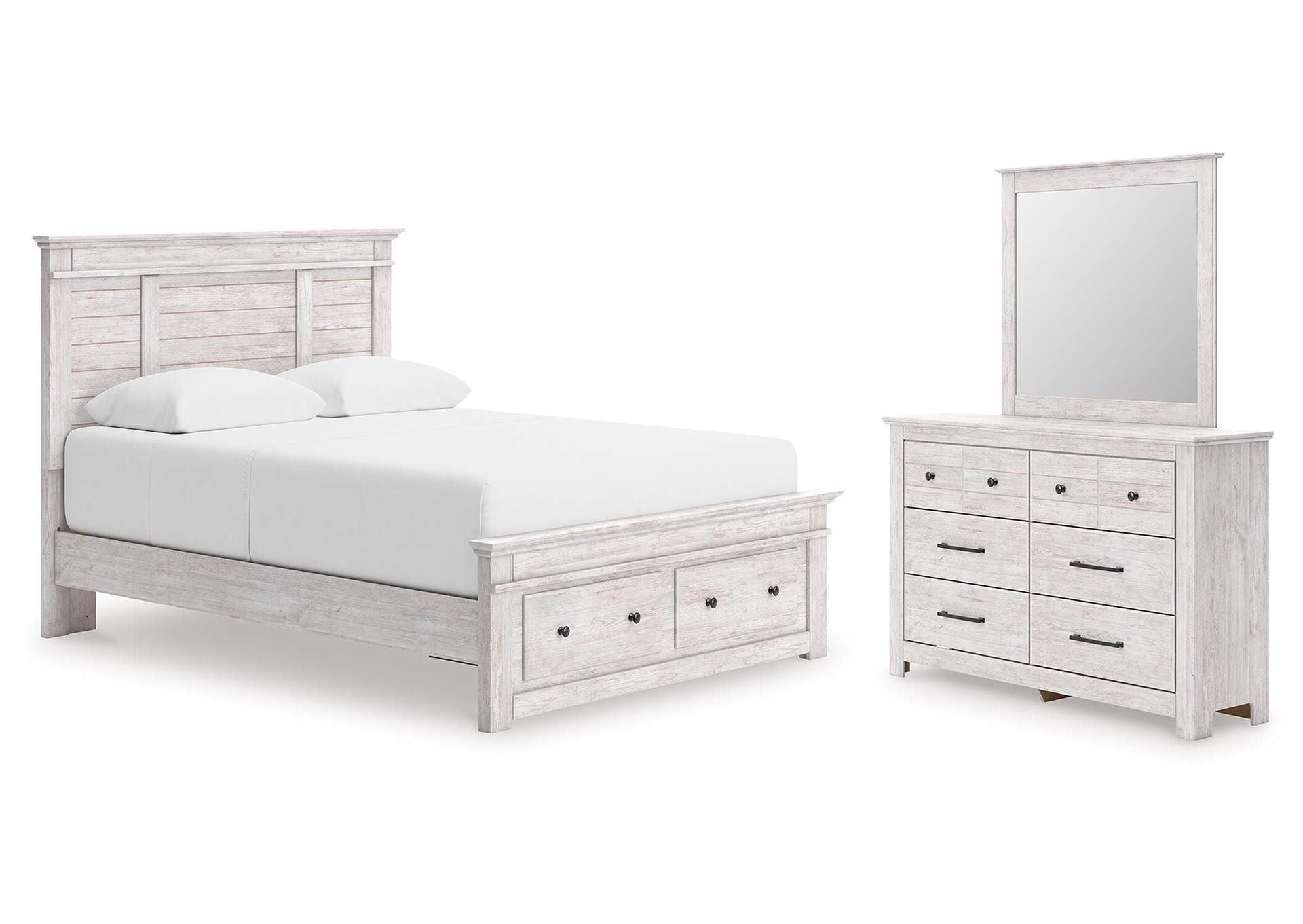 Makidern Queen Panel Storage Bed, Dresser and Mirror image 1