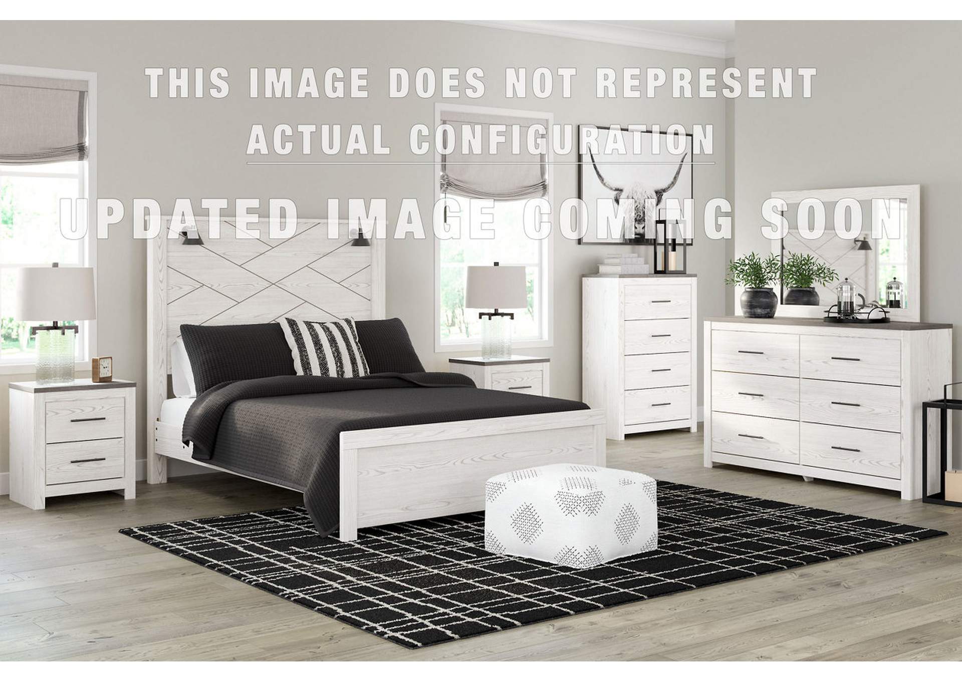Gerridan Queen Panel Bed with Mirrored Dresser and Nightstand image 1