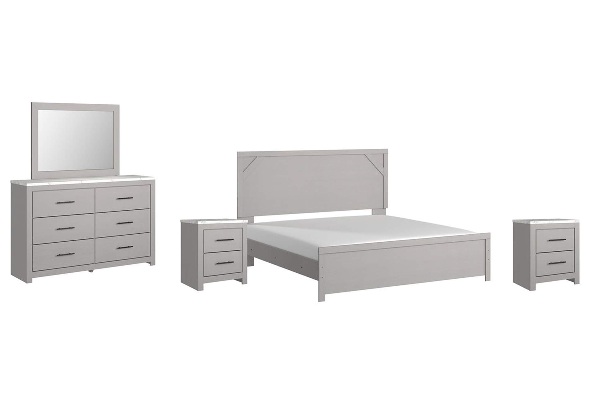 Cottenburg King Panel Bed with Mirrored Dresser and 2 Nightstands
