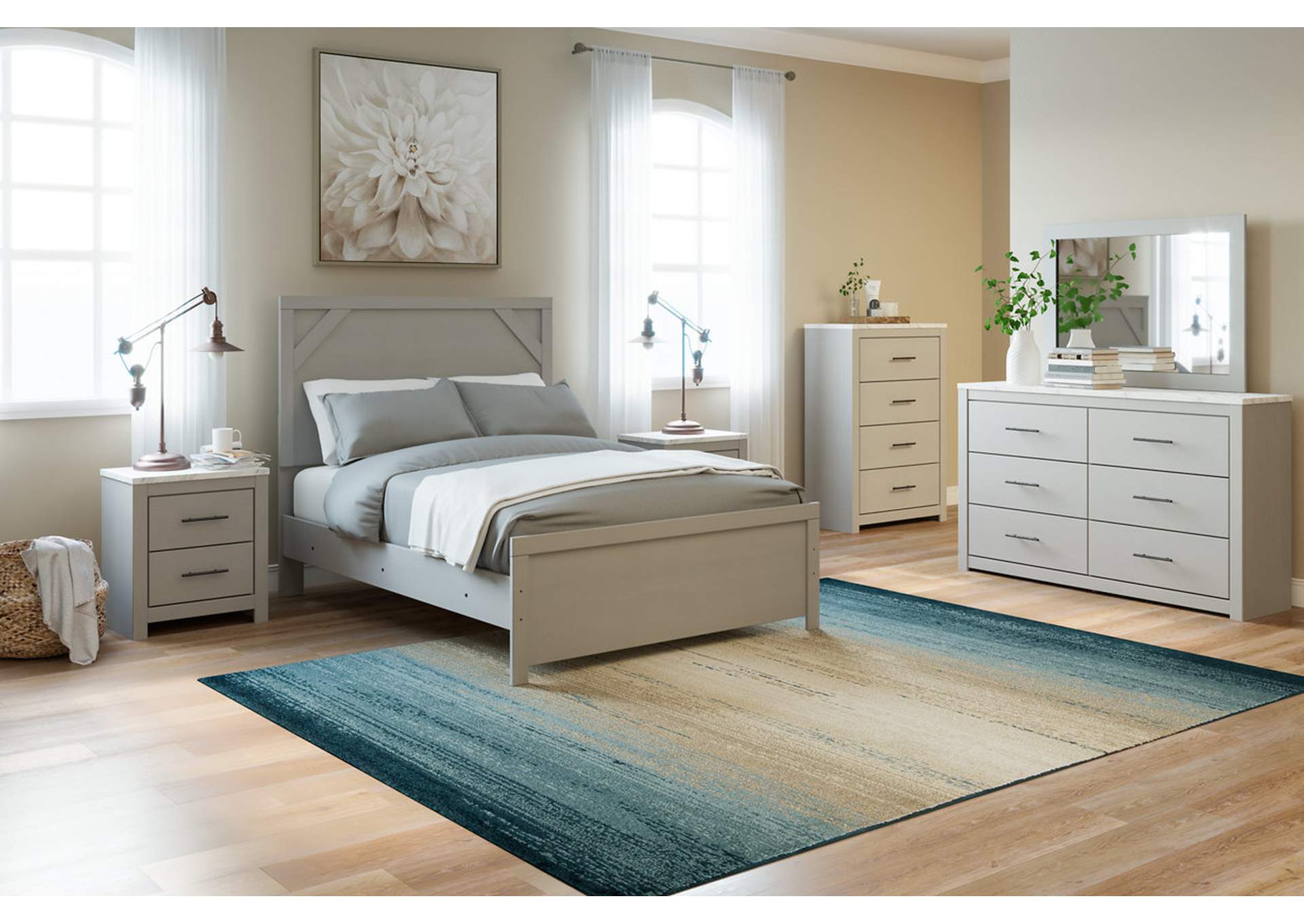 Cottonburg Full Panel Bed with Mirrored Dresser, Chest and Nightstand