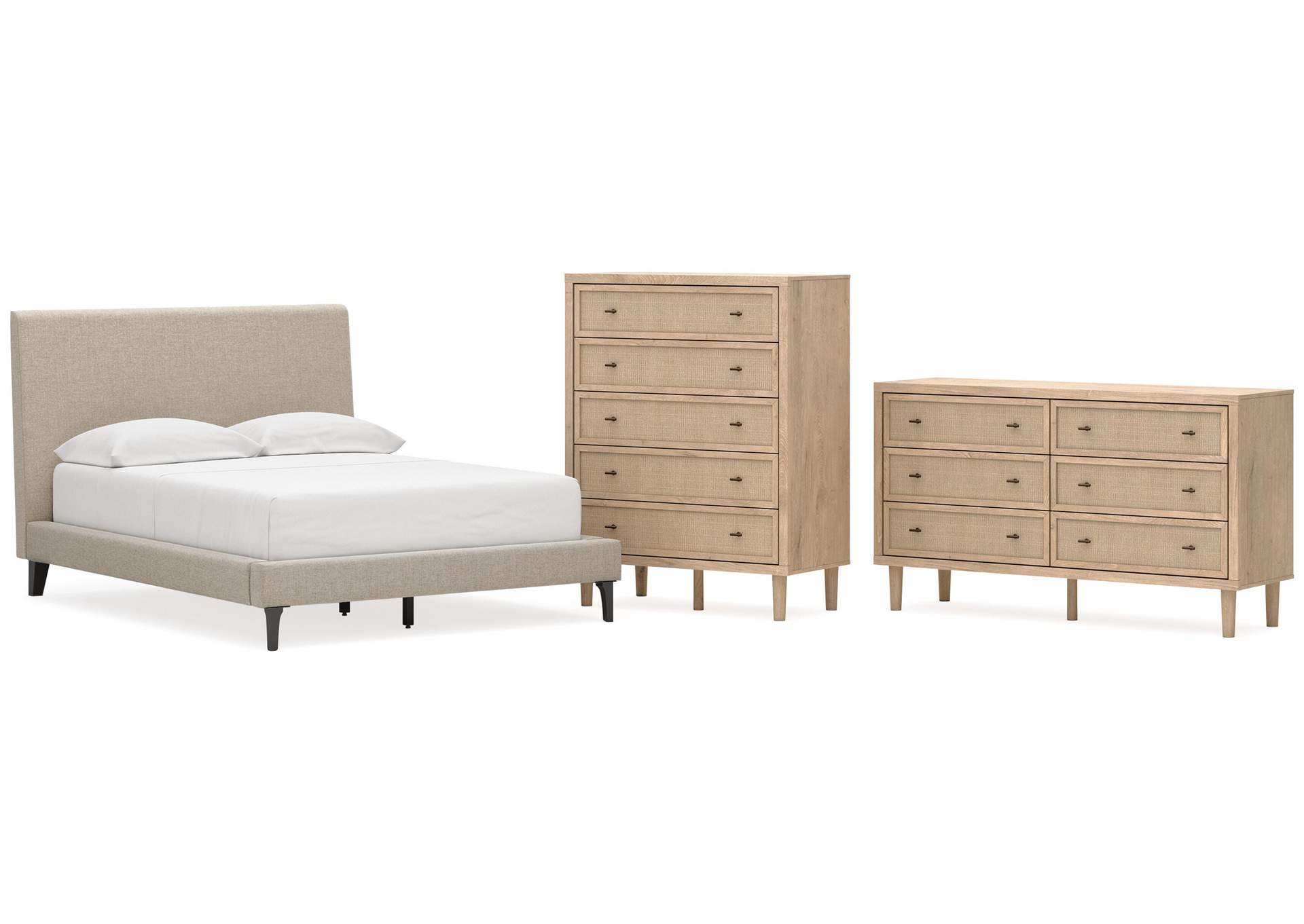 Cielden Full Upholstered Bed with Roll Slats, Dresser and Chest image 1