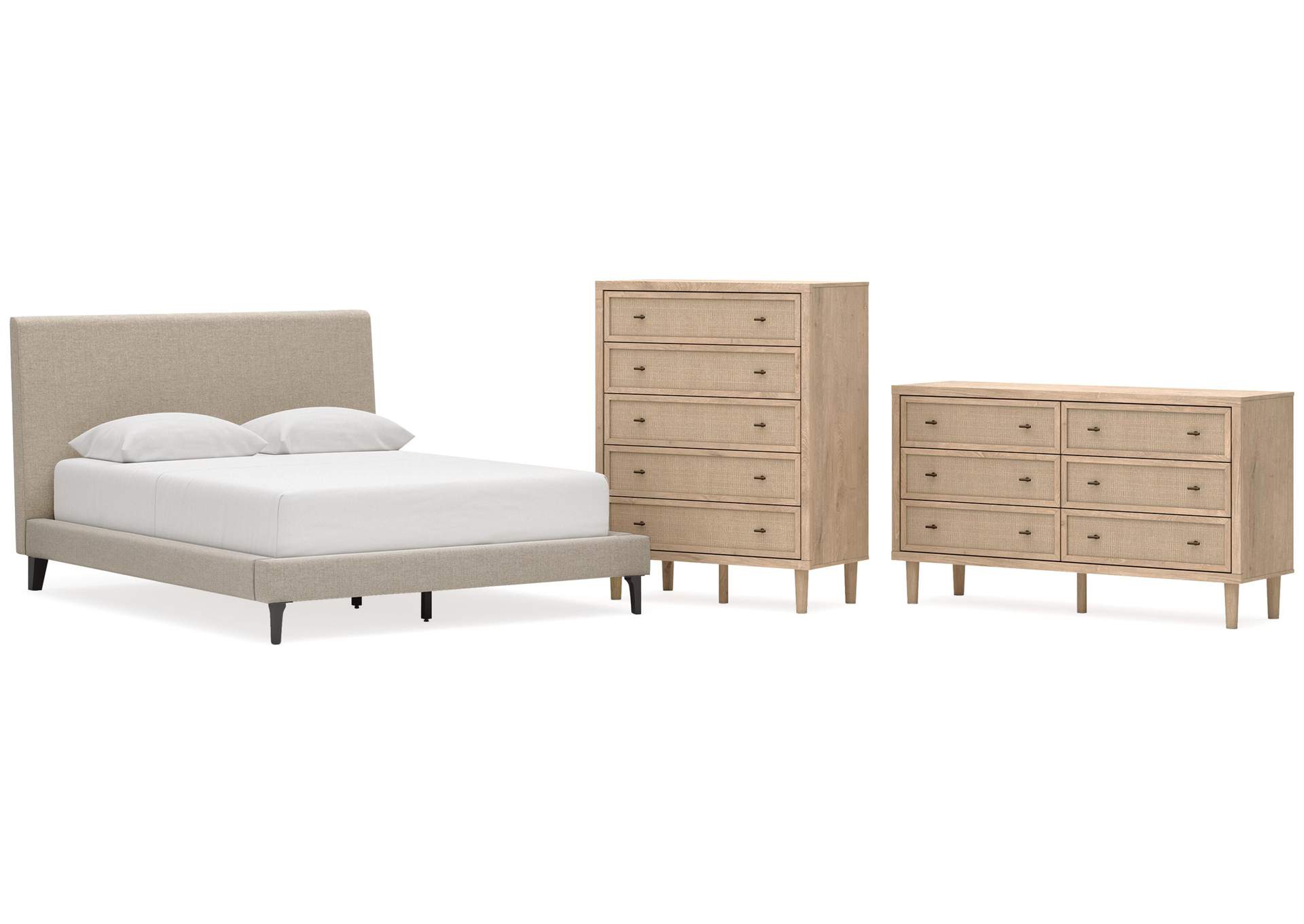 Cielden Queen Upholstered Bed with Roll Slats, Dresser and Chest image 1