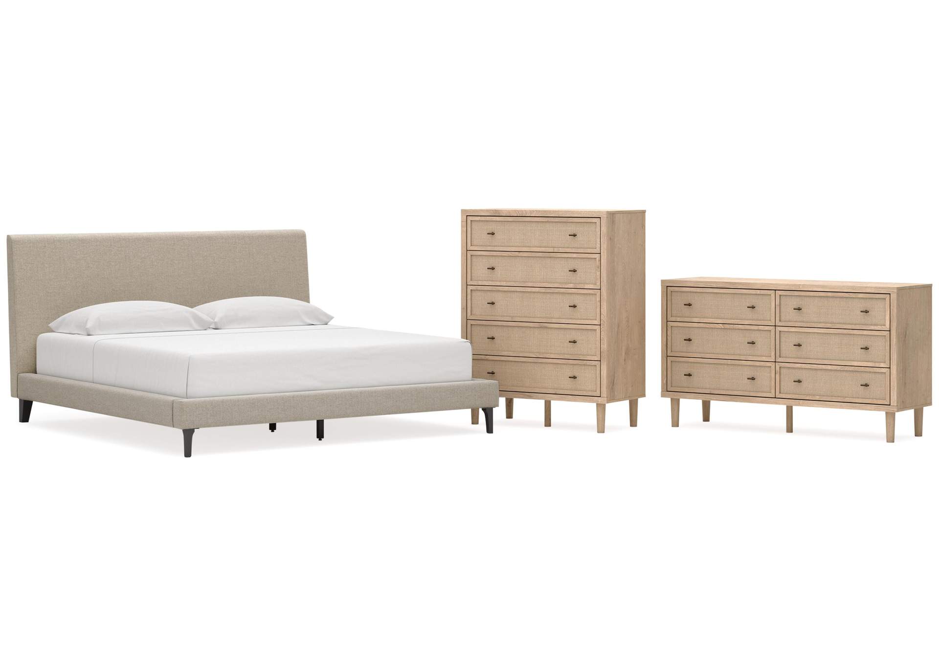 Cielden King Upholstered Bed with Roll Slats, Dresser and Chest image 1