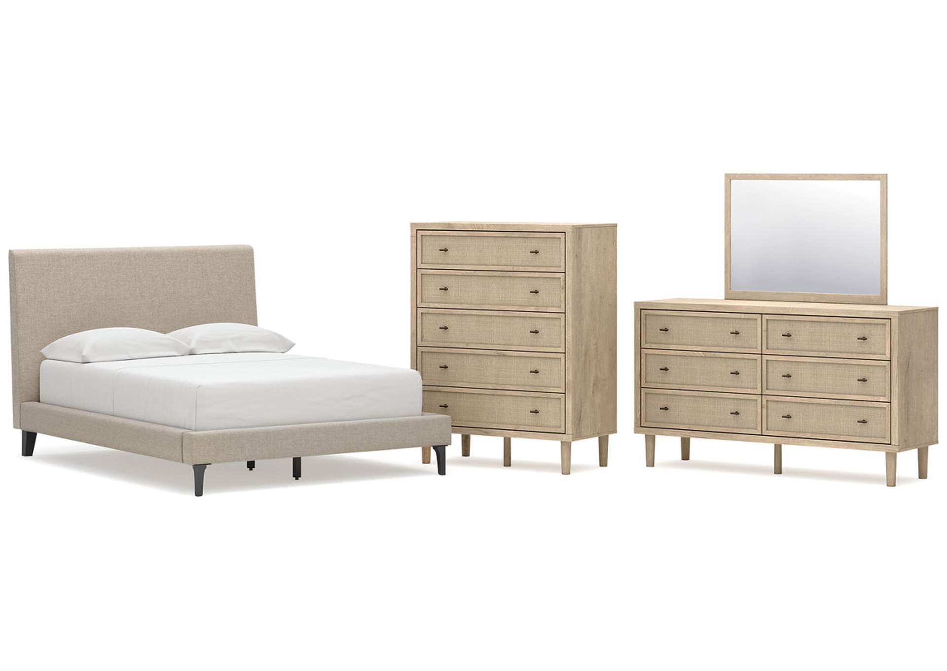Cielden Full Upholstered Bed with Roll Slats, Dresser, Mirror and Chest image 1