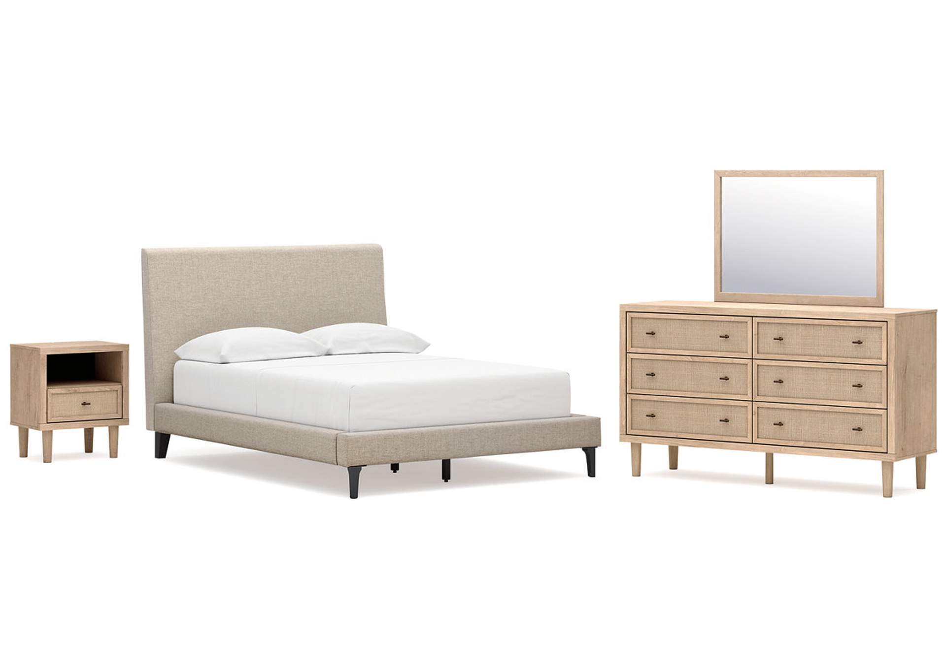 Cielden Full Upholstered Bed with Roll Slats, Dresser, Mirror and Nightstand image 1