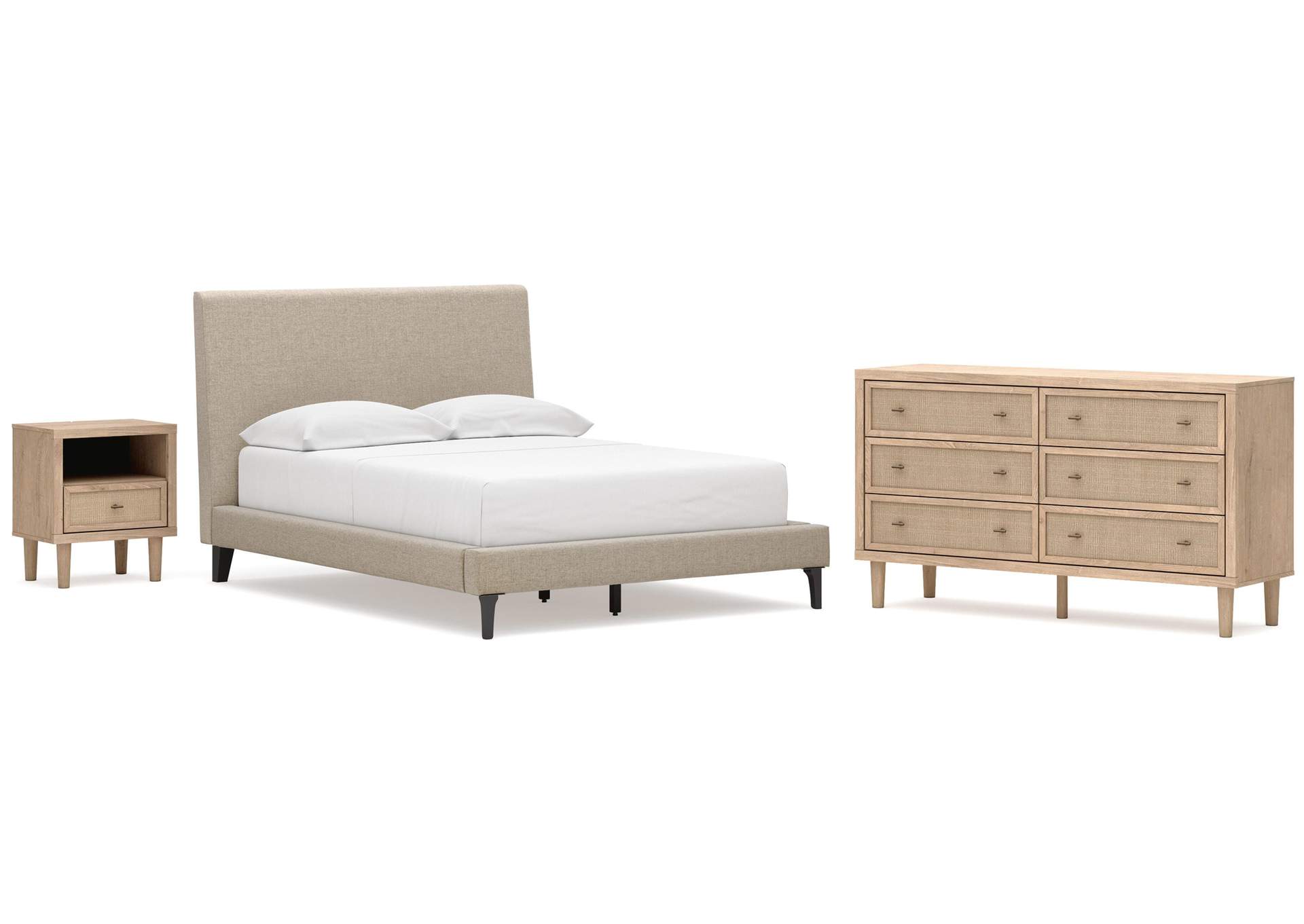 Cielden Full Upholstered Bed with Roll Slats, Dresser and Nightstand image 1
