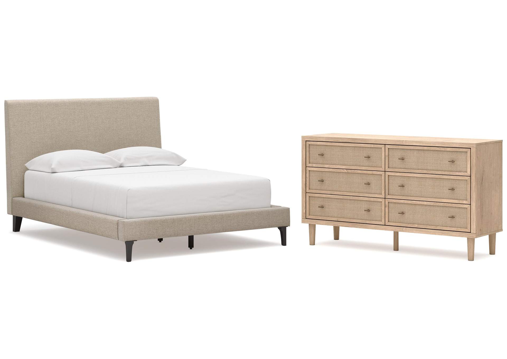 Cielden Full Upholstered Bed with Roll Slats and Dresser image 1