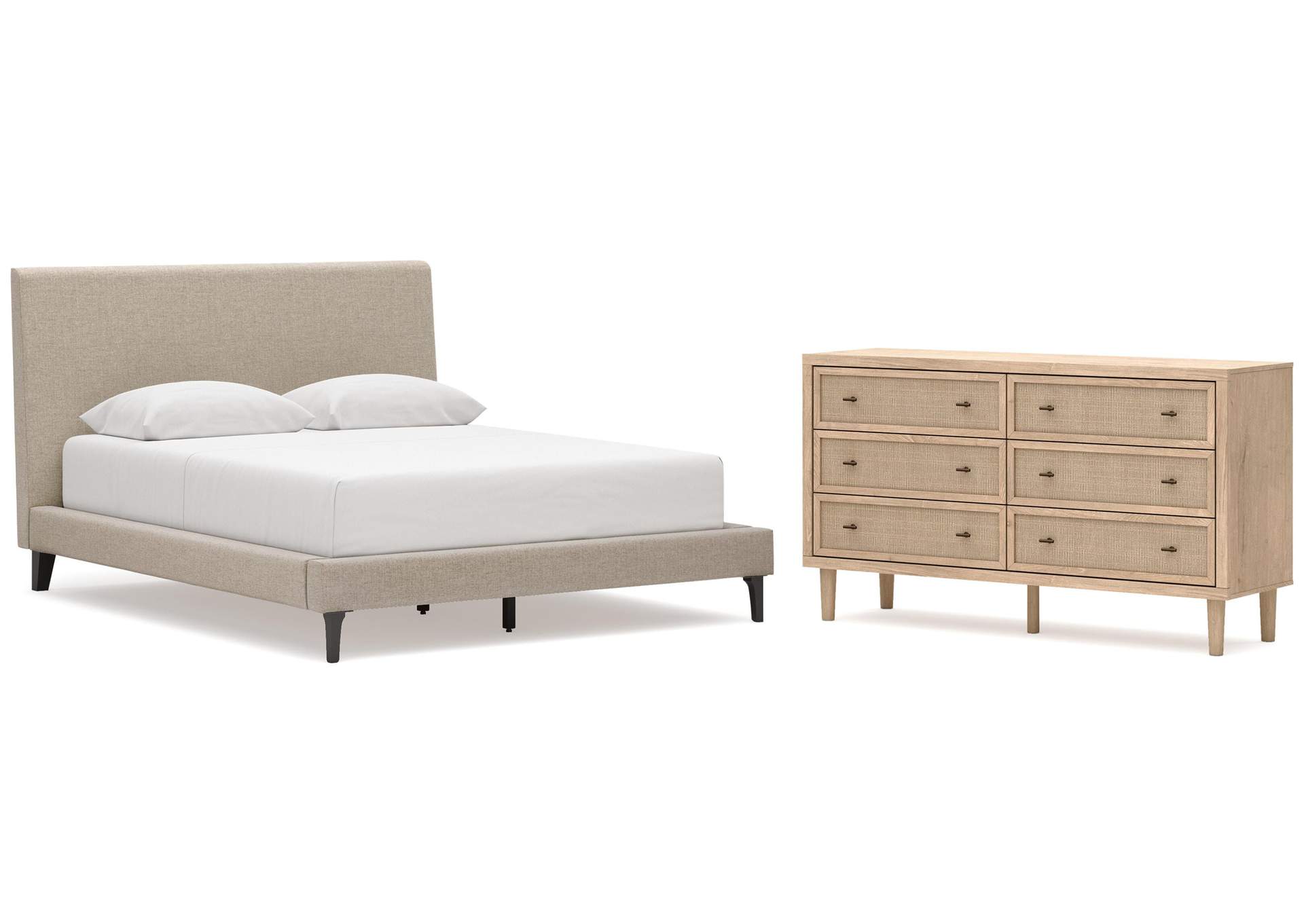 Cielden Queen Upholstered Bed with Roll Slats and Dresser image 1