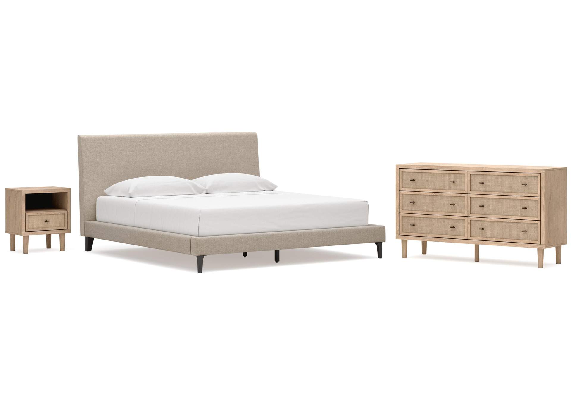Cielden King Upholstered Bed with Roll Slats, Dresser and Nightstand image 1