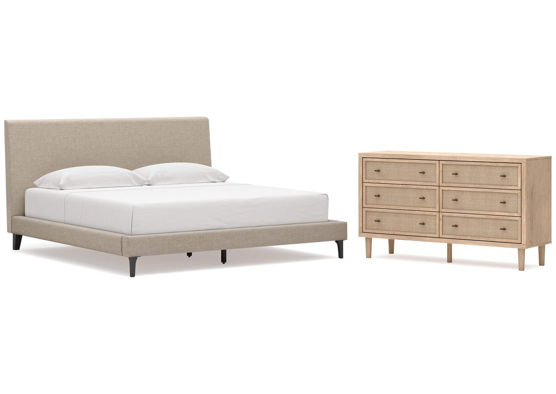 Cielden King Upholstered Bed with Roll Slats and Dresser image 1