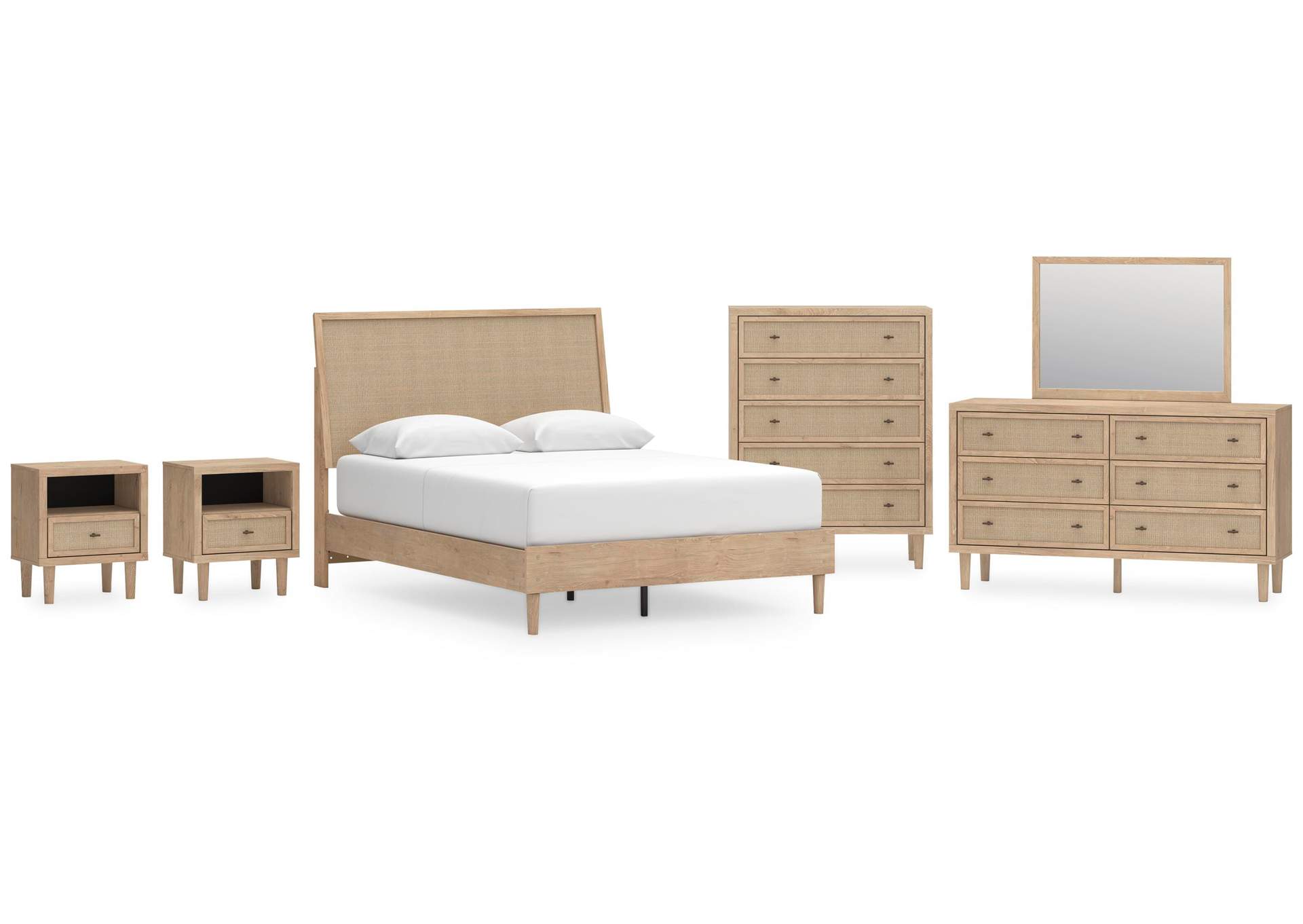 Cielden Queen Panel Bed with Mirrored Dresser, Chest and 2 Nightstands image 1