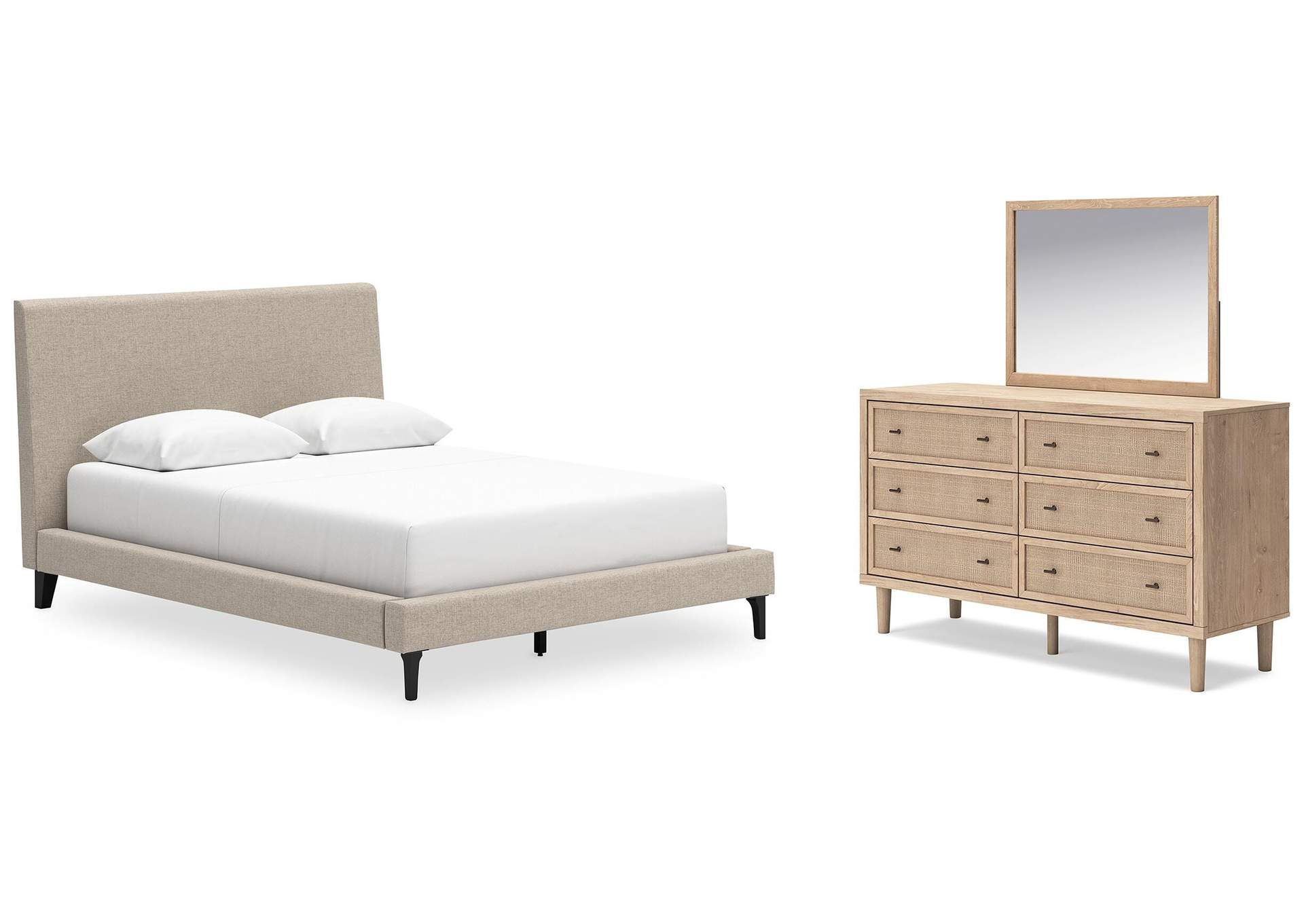 Cielden Queen Upholstered Bed, Dresser and Mirror image 1