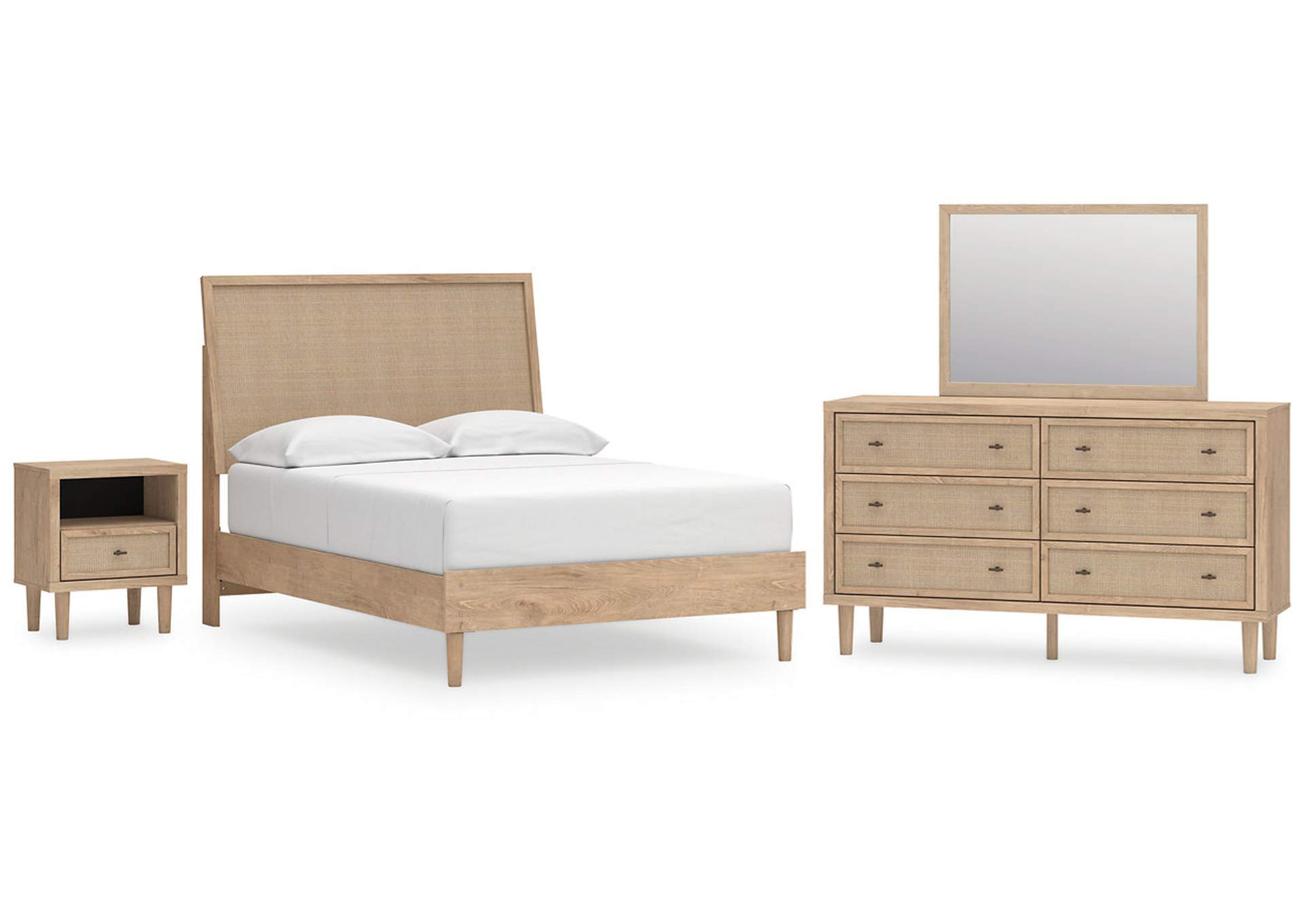 Cielden Full Panel Bed with Mirrored Dresser and Nightstand image 1