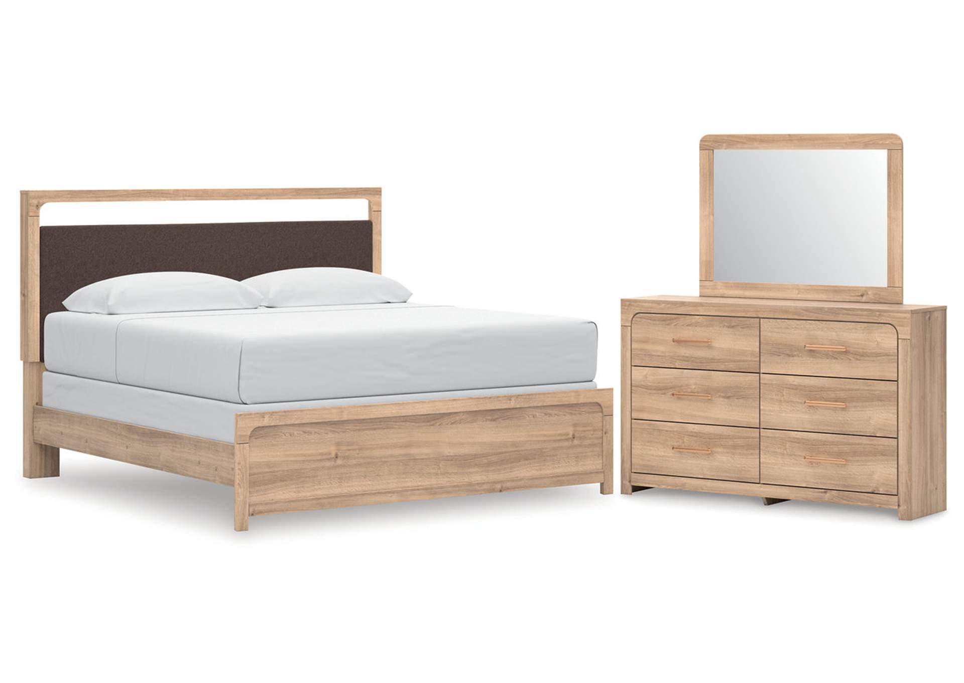 Hollymount King Upholstered Panel Bed, Dresser and Mirror image 1