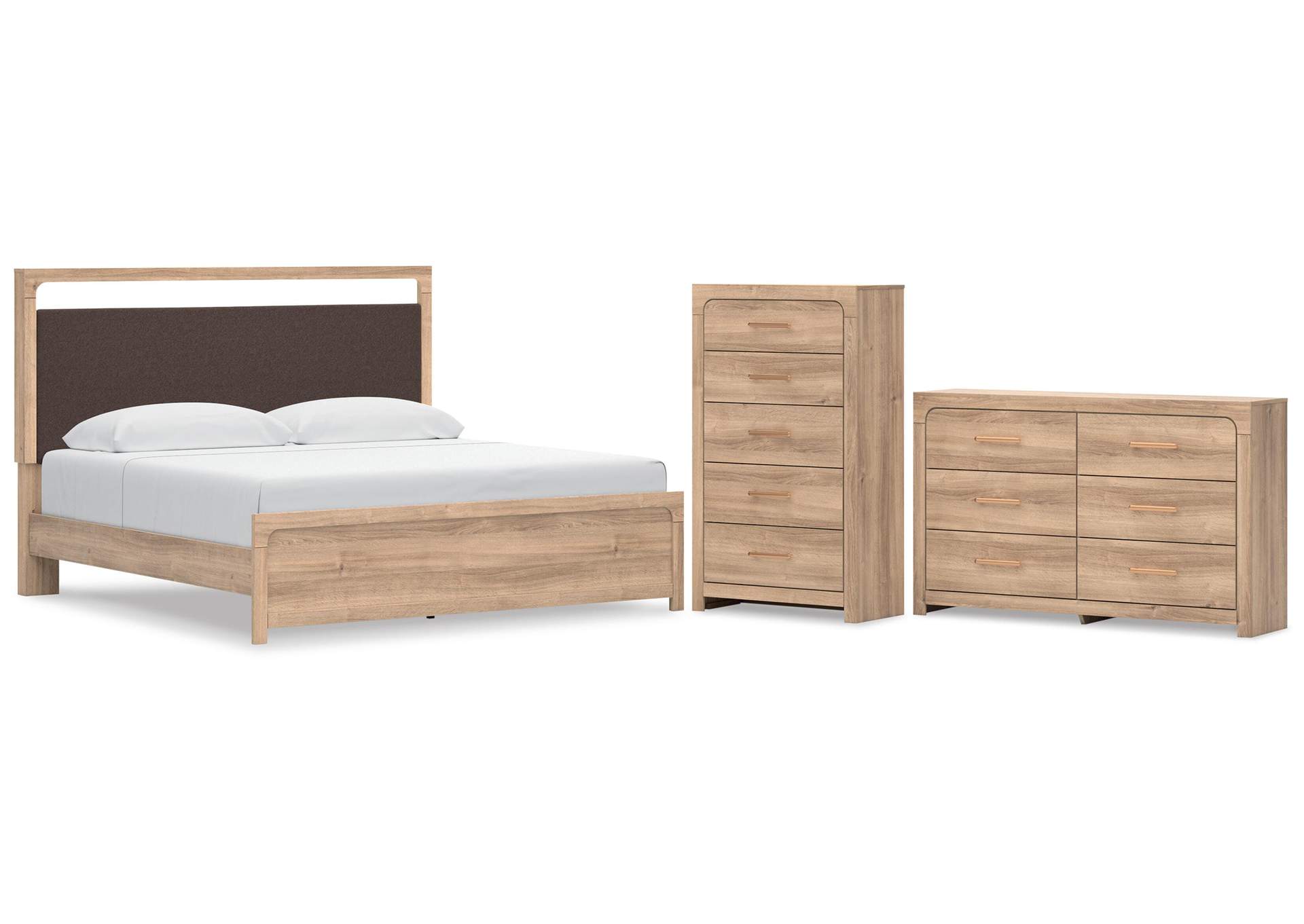 Hollymount King Upholstered Platform Bed, Dresser and Chest image 1