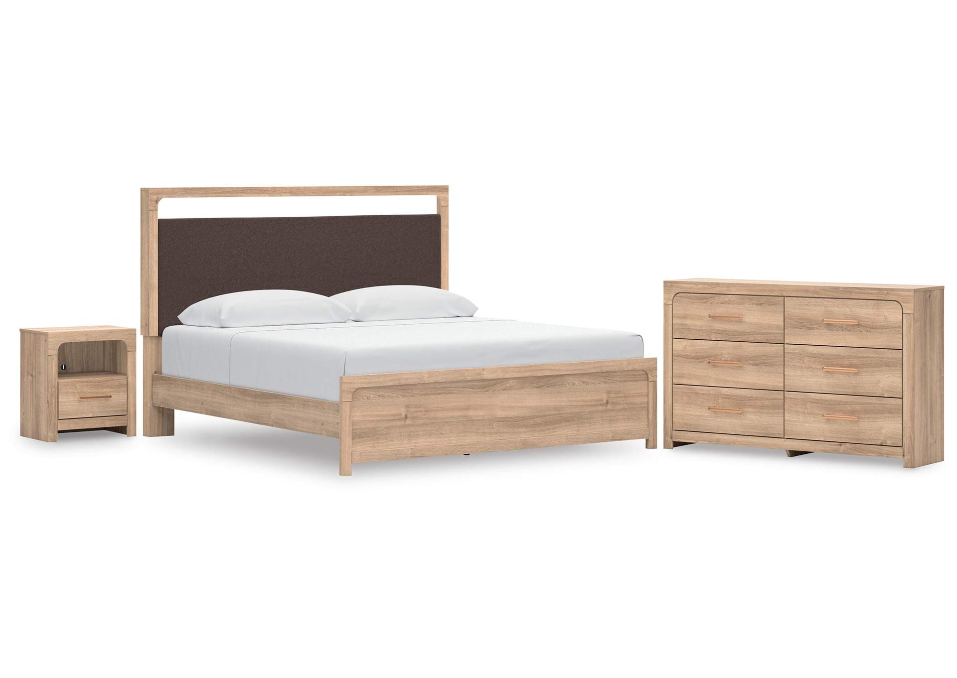 Hollymount King Upholstered Platform Bed, Dresser and Nightstand image 1
