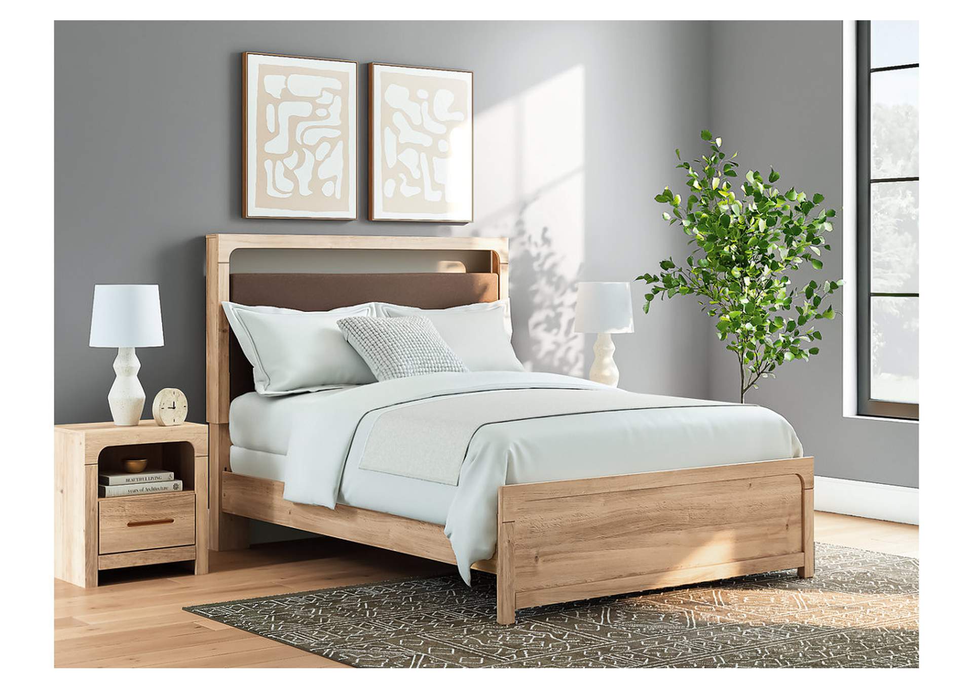 Hollymount Queen Upholstered Panel Bed, Dresser, Mirror and Nightstand image 6