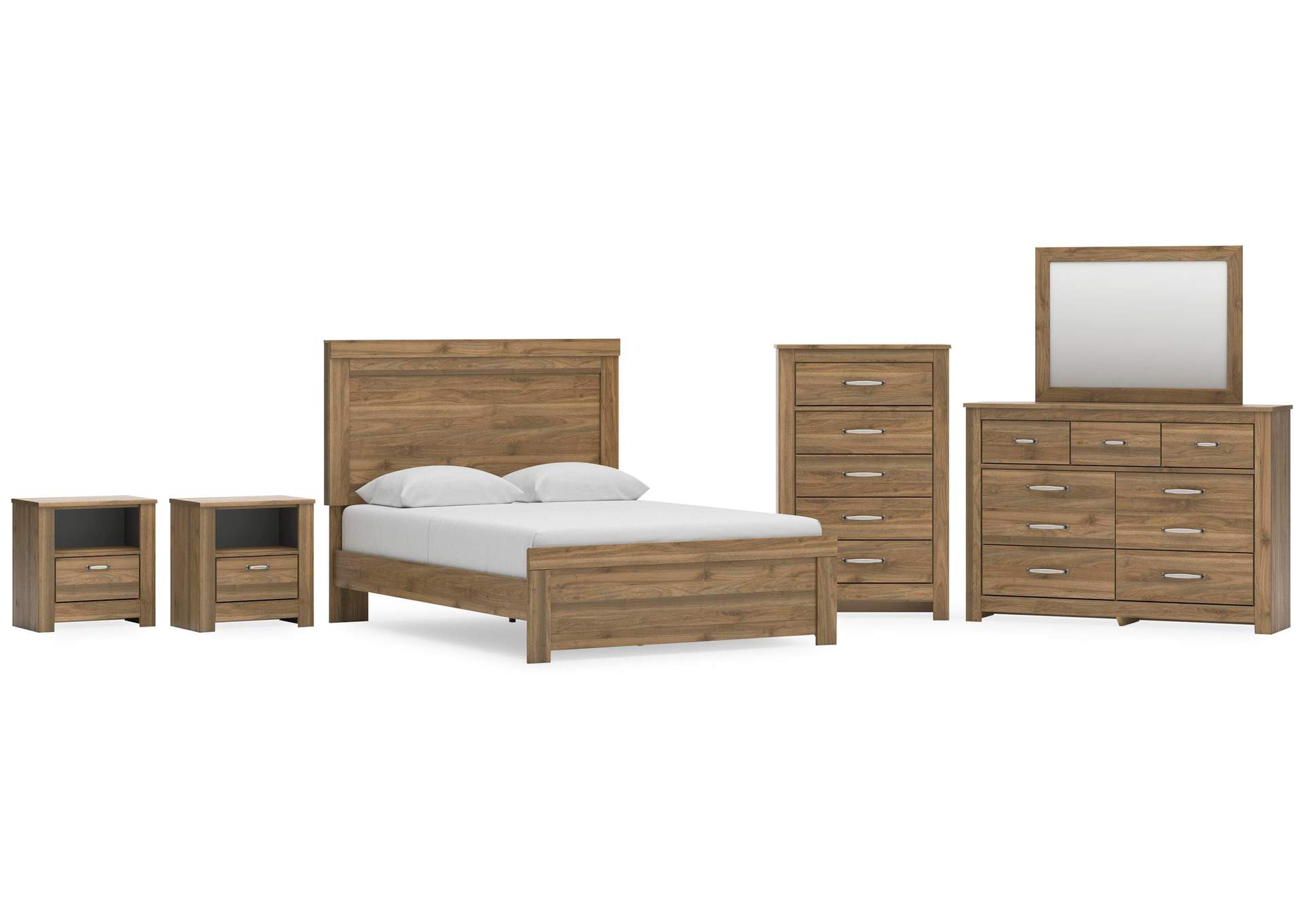 Zanbrook Queen Panel Bed with Mirrored Dresser, Chest and 2 Nightstands image 1