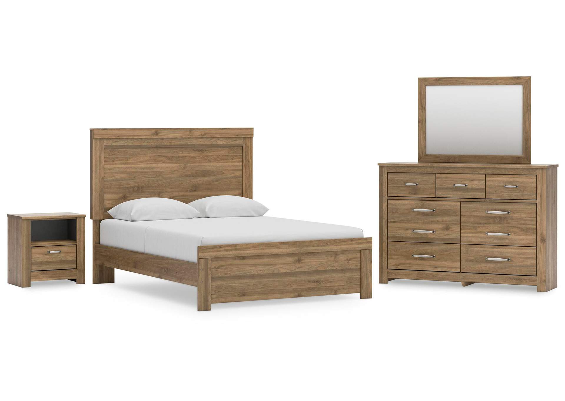 Zanbrook Queen Panel Bed with Mirrored Dresser and Nightstand image 1