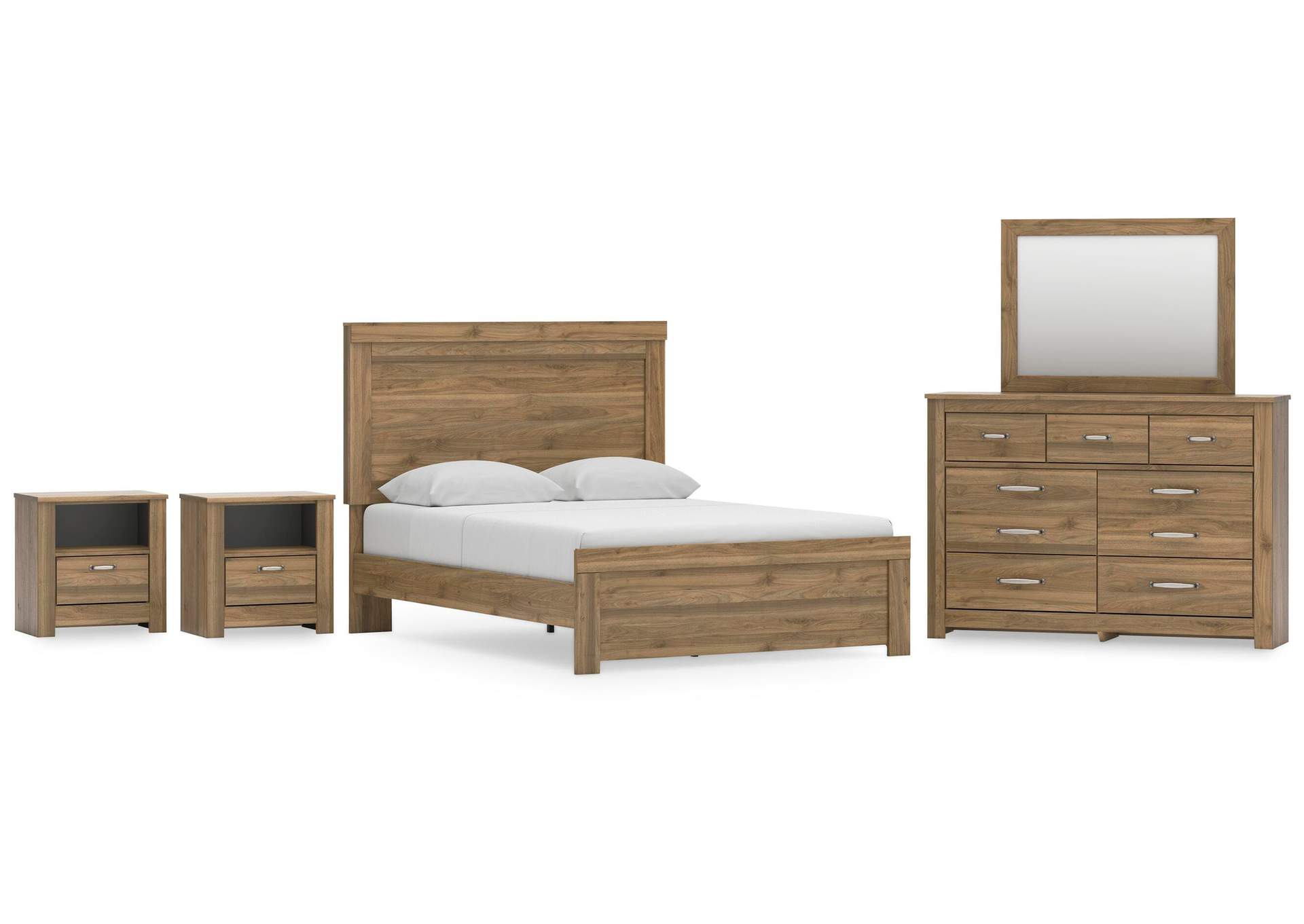 Zanbrook Queen Panel Bed with Mirrored Dresser and 2 Nightstands image 1