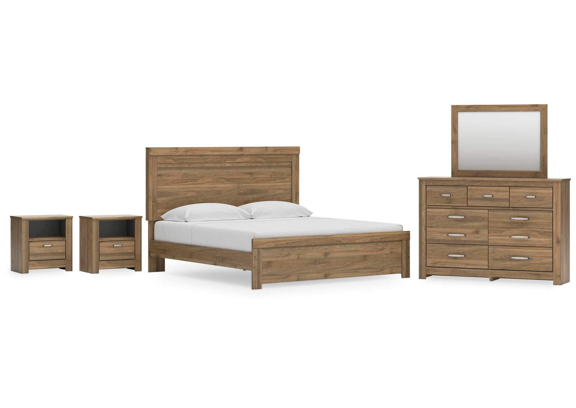 Zanbrook King Panel Bed with Mirrored Dresser and 2 Nightstands image 1