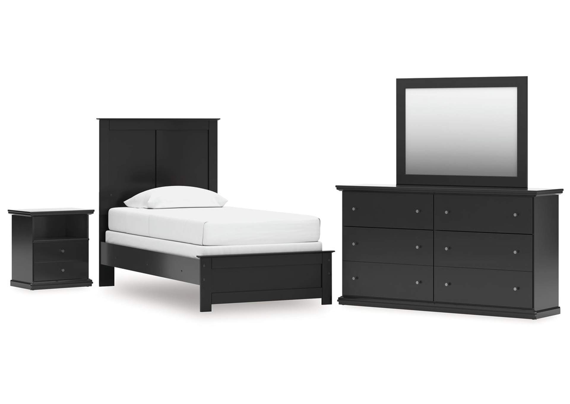 Maribel Twin Panel Bed with Mirrored Dresser and Nightstand