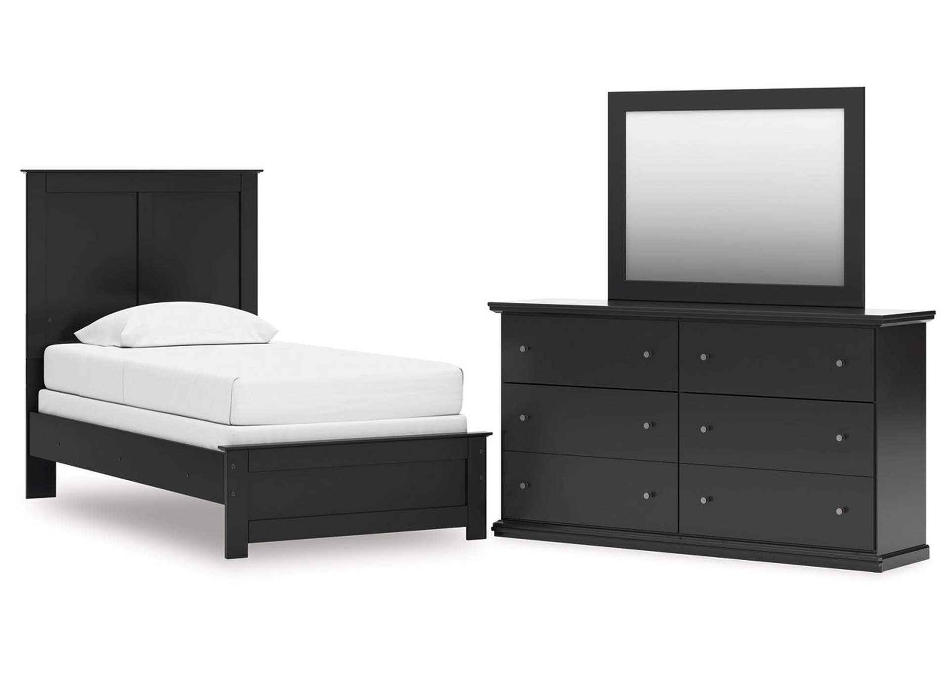 Maribel Twin Panel Bed with Mirrored Dresser